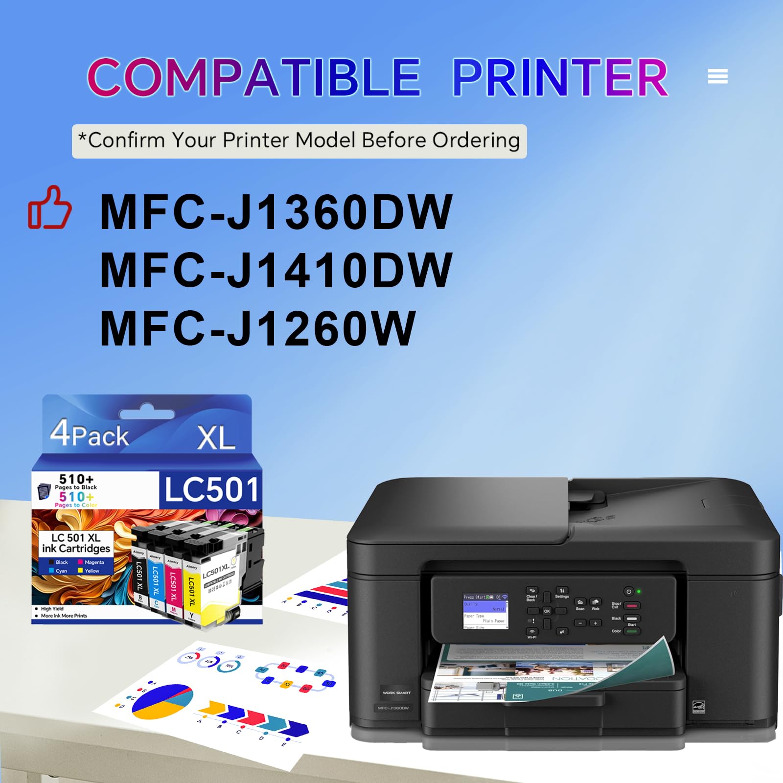 Lc501 Ink Cartridges For Brother Mfc-J1360dw Printer Lc501xl High Yield 3