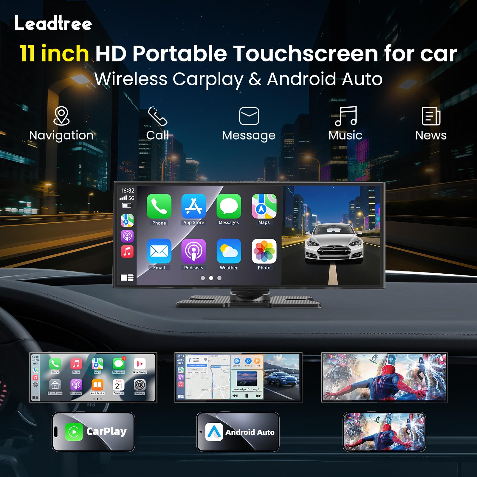 Largest 11.5 inch Wireless CarPlay Screen for Car, A-pple CarPlay & Android Auto HD Touchscreen with 4K Dash Cam/1080P Backup Camera/Navigation/Bluetooth/Voice Control/FM/Mirror Link,for All Vehicles 3