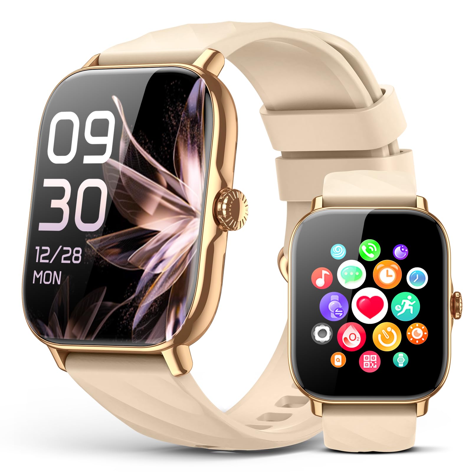 Kriutefy Smart Watches Fitness Tracker for Women Men with Step Counter, Sleep Calorie Monitor, Pedometer, IP68 Waterproof, Smartwatch with 120+ Sports for iPhone Android (Gold) 2