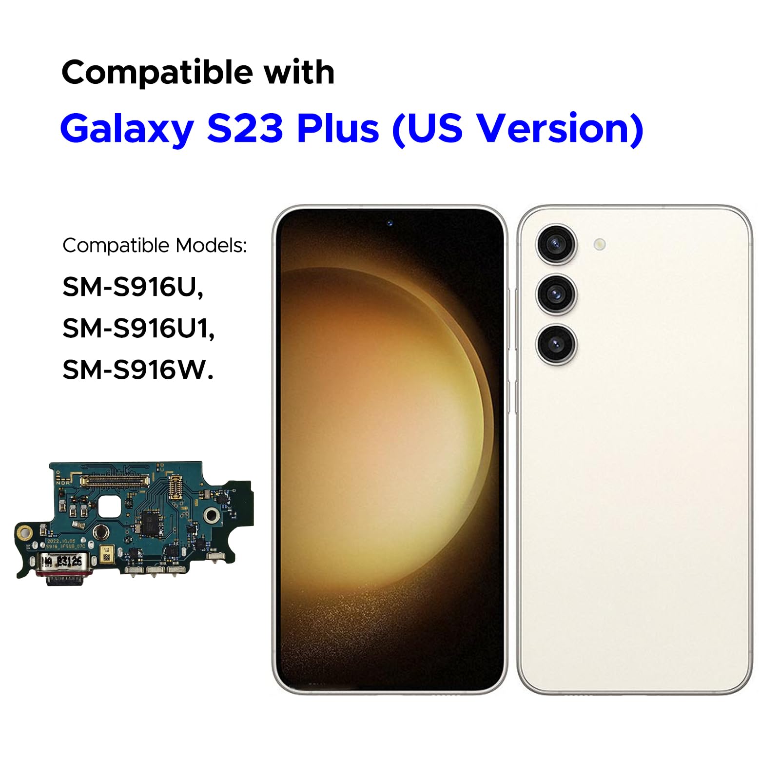 Charging Port Replacement Kit Compatible with Galaxy S23 Plus SM-S916U, SM-S916U1, SM-S916W, US Series Dock Board USB-C Connector S23+ Plus, with Instruction Manual, Toolkit 3