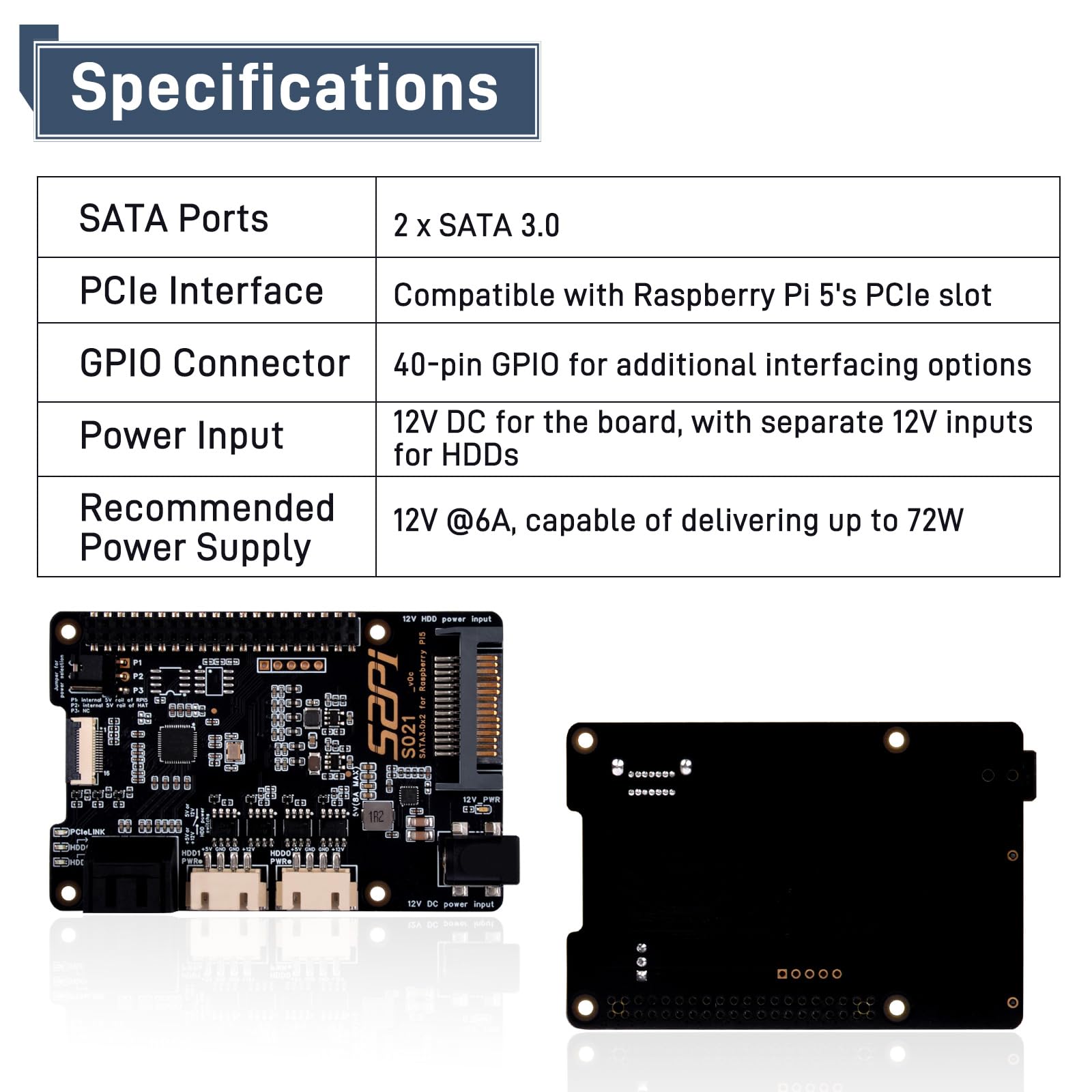 GeeekPi S021 SATA 3.0x2 for Raspberry Pi 5, with Active Cooler and 12V 6A Power Supply 5