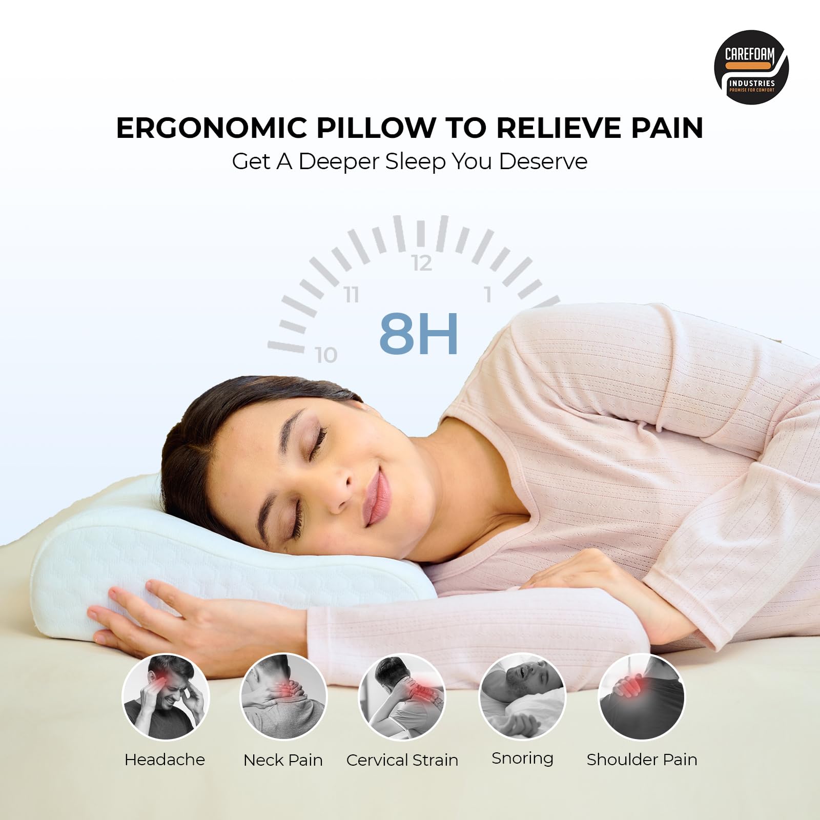 CareFoam Orthopaedic Memory Foam Sleeping Bed Pillow Small Size Neck & Back Support (Queen Size with Inner Cover 16 x 24 x 4 Inch) (Royal White, King_P2) 4