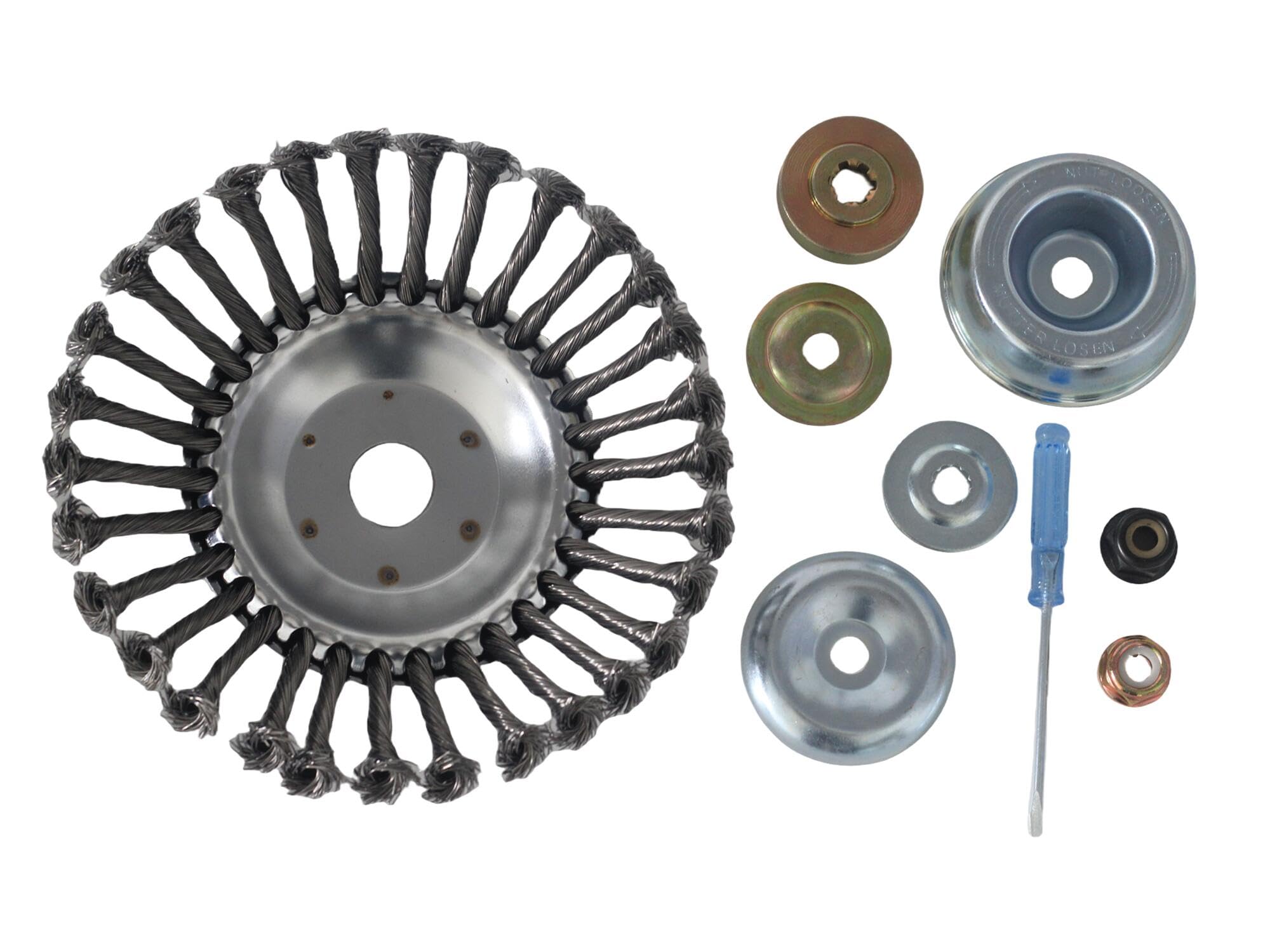 hauertzx 8 Inch Steel Wire Rotary Brush Cutter Trimmer Head with Universal Adapter 8pcs Kit Compatible for Husqvarna, Stihl Weed Blade Cutter, Gardening Lawnmower, Silver 1