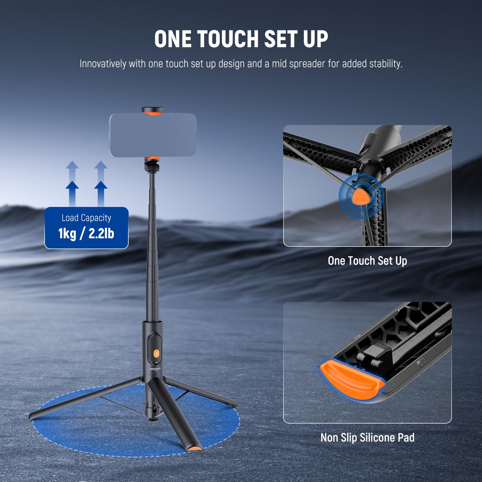 NEEWER 57.9" Selfie Stick Tripod Compatible with iPhone Samsung Android, Metal Portable Lightweight Travel Cell Phone Stand with Phone Holder Mount & Remote for Video Recording Filming, PA992 Black 6