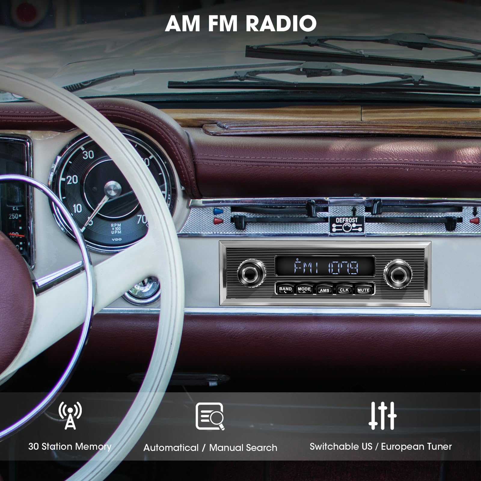 Bluetooth Retro Radio for Classic Vehicles: Single Din Vintage Car Stereo 3