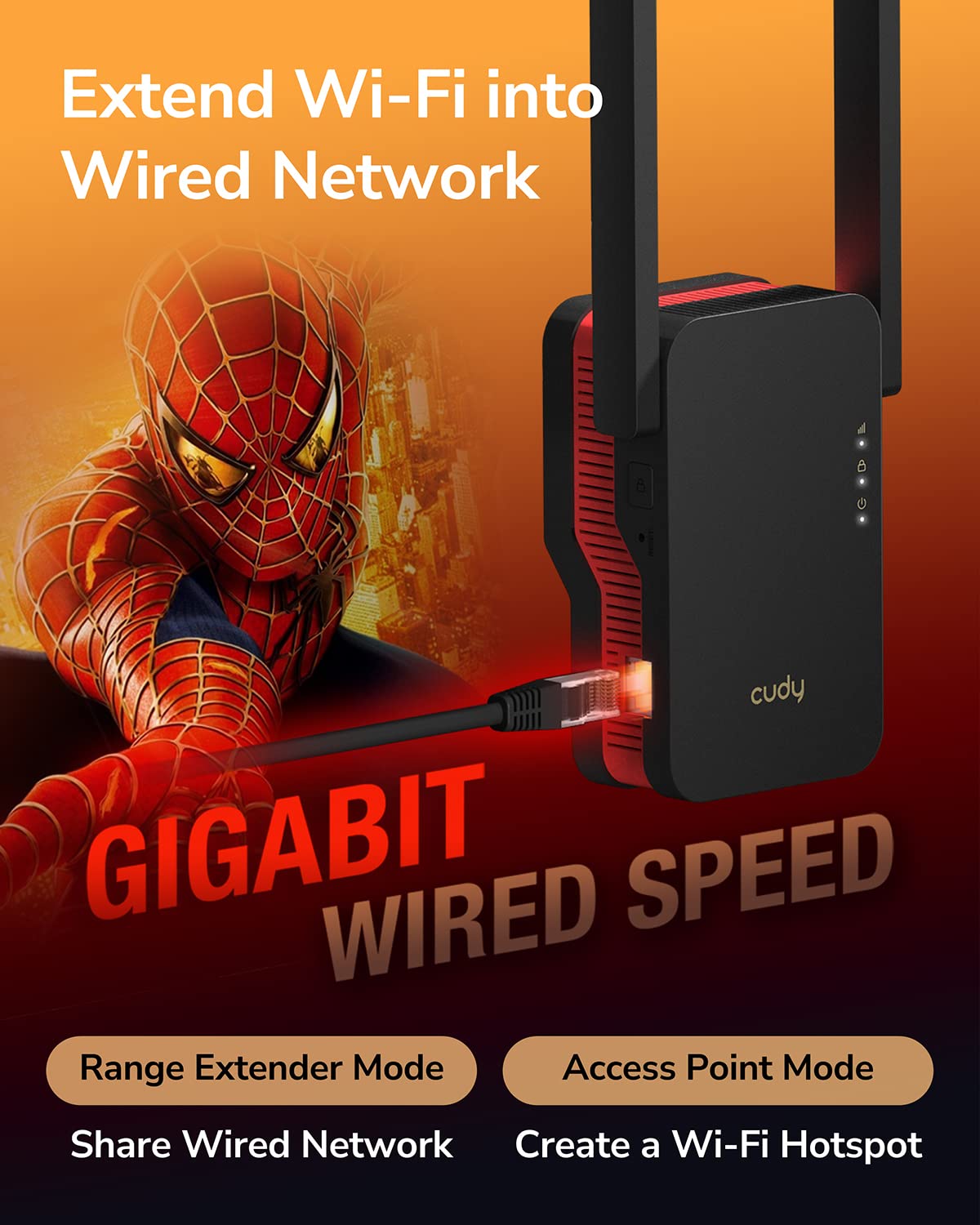 Cudy AX3000 Wi-Fi 6 Extender, Gigabit Port, Mesh, Plug-in, OpenWRT, RE3000 3