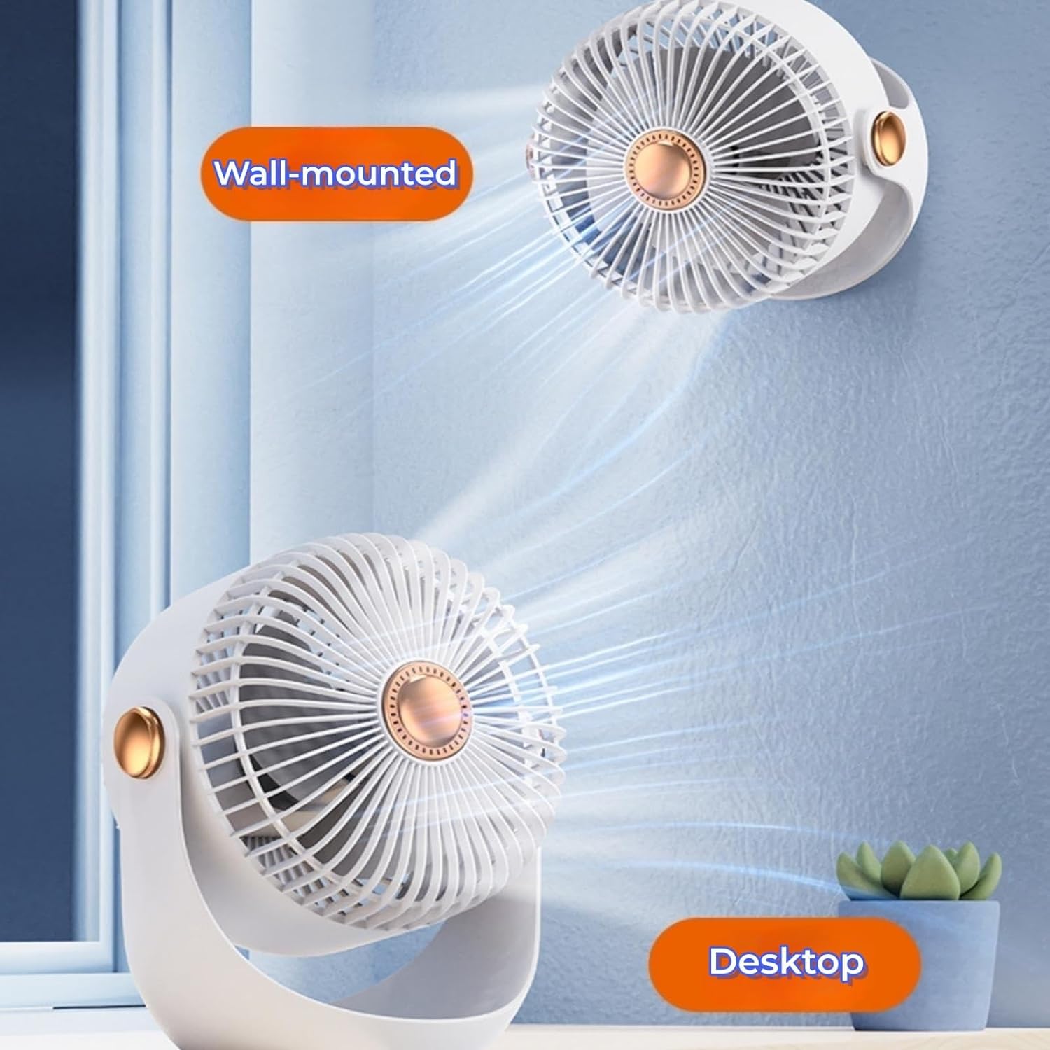 Akari AK-6 Rechargeable Table Fan | Battery Operated Mini Fan with USB Type-C & LED Light | 3 Speed Portable Desktop Fan for Home & Office Use | White 6