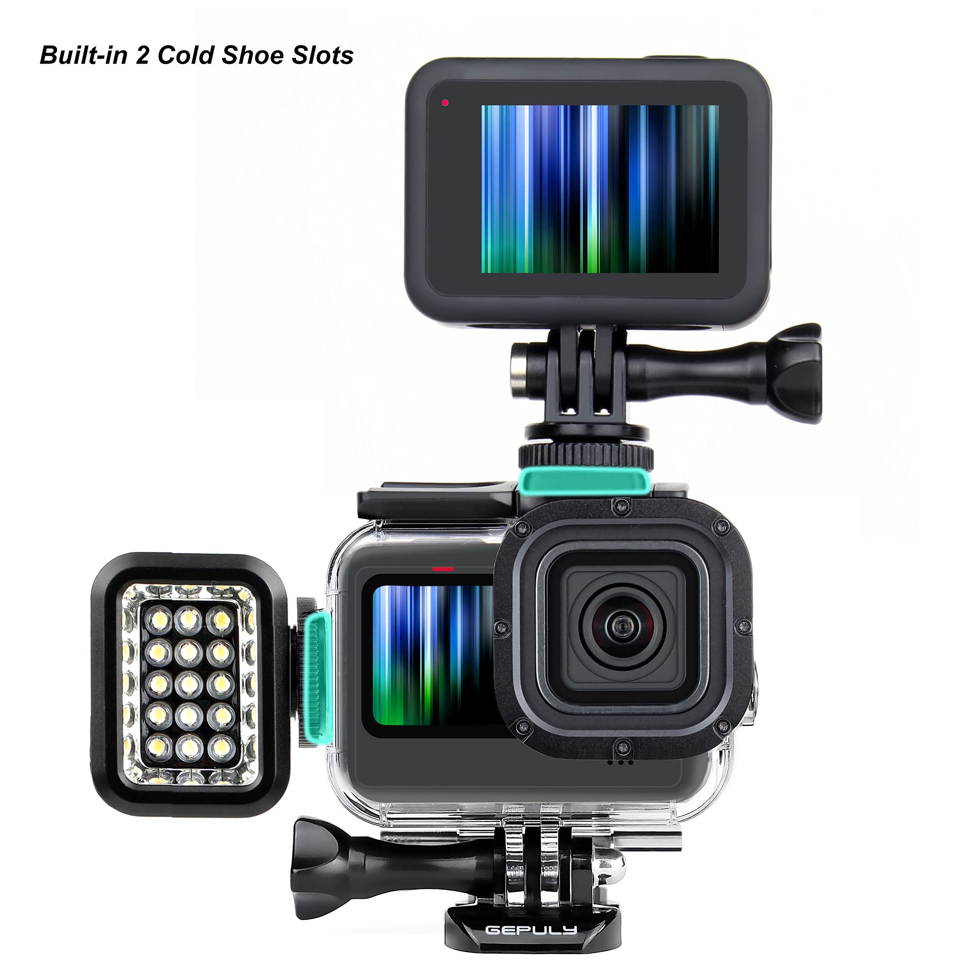 GEPULY Waterproof Housing Case with 2-Pack Backdoors Waterproof+Skeleton Cover for GoPro Hero 9 10 11 12 13 Black 5
