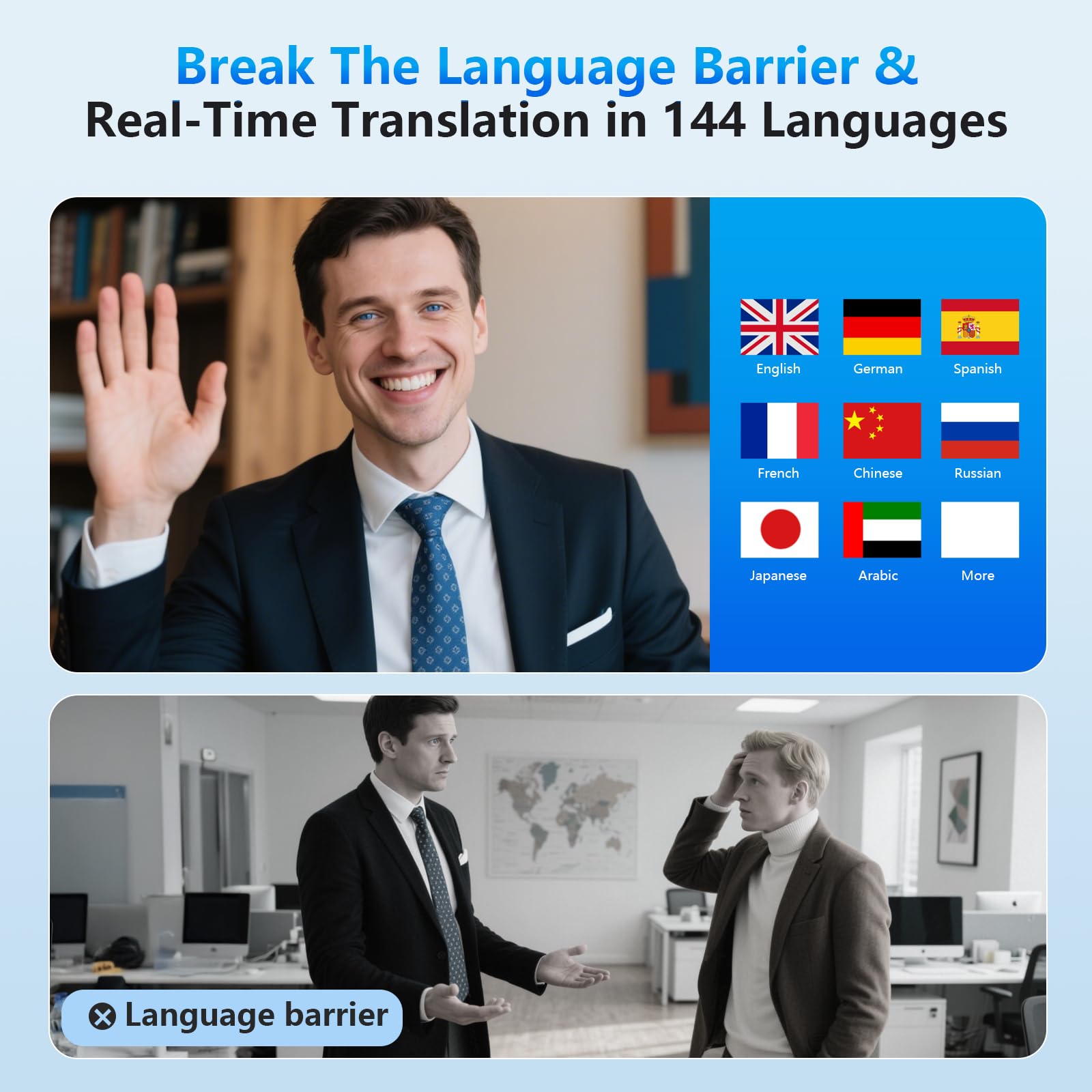 AI Translation Earbuds Real Time, 3-in-1 Translator Earbuds144 Languages & Accents, Audifonos Traductores Inglés Español,Open Ear Wireless Bluetooth Headphones with Charging Case fit iOS Android Black 5