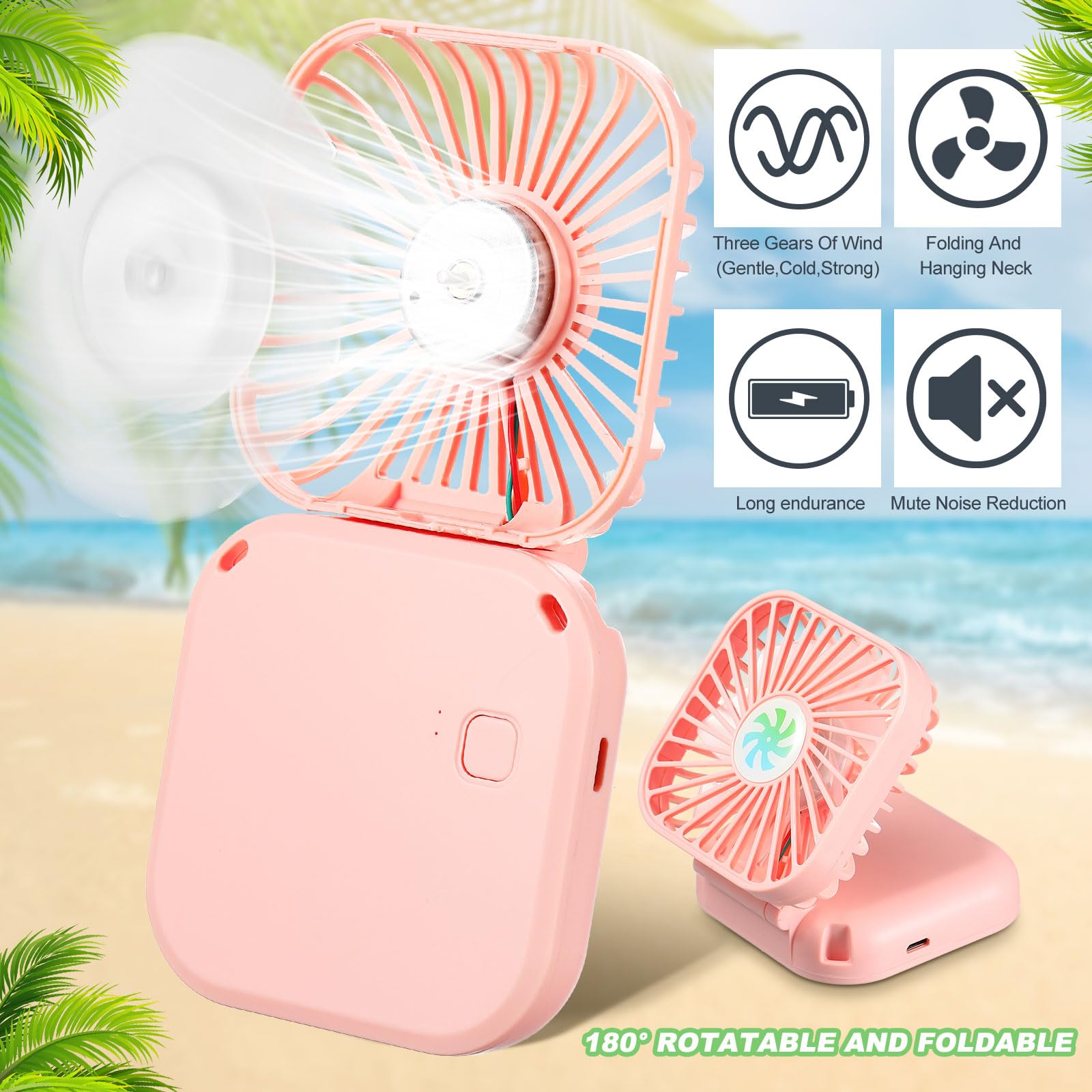 Hortsun 24 Pcs Necklace Fans Portable USB Rechargeable Battery 3 Speed Air Circulatory Handheld for Cooling Small Personal Hand Free Travel Office(Purple,Green,Pink) 5