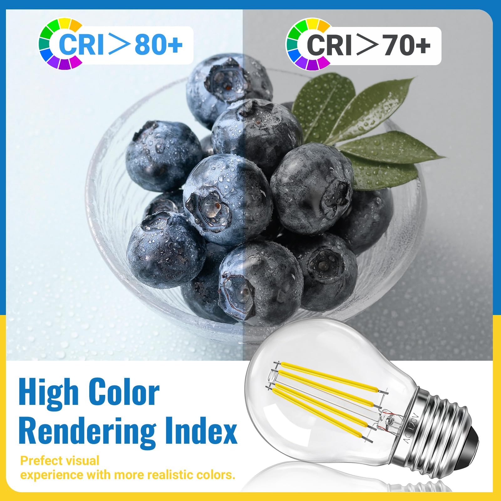 G45 LED Edison Filament Bulb 4W (40 Watt Equivalent), 5000K Daylight LED Refrigerator Light Bulb, E26 Base Clear Glass Small Globe Light Bulbs for Pendant Lights & Chandeliers, Non-Dimmable, 2 Pack 6