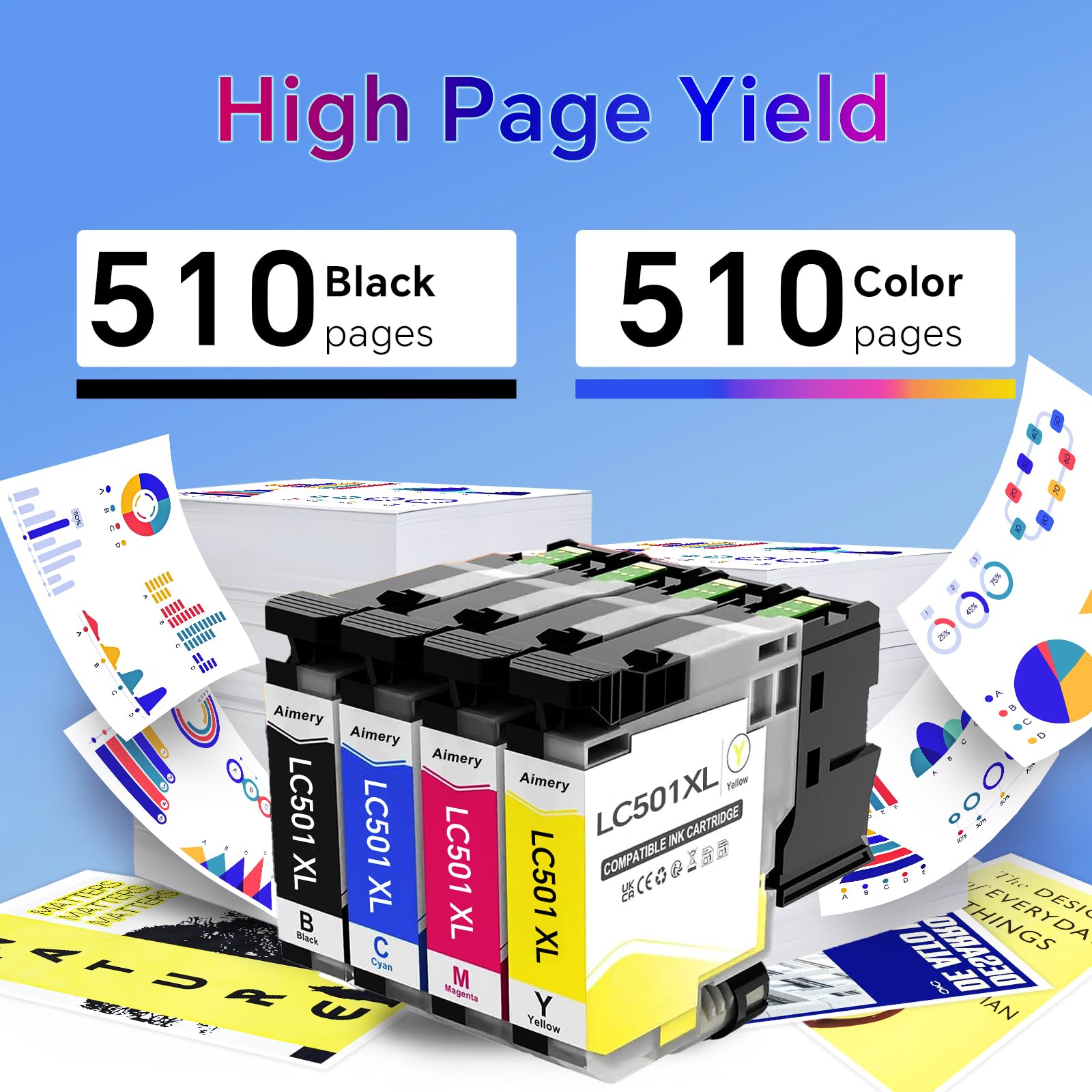 Lc501 Ink Cartridges For Brother Mfc-J1360dw Printer Lc501xl High Yield 4