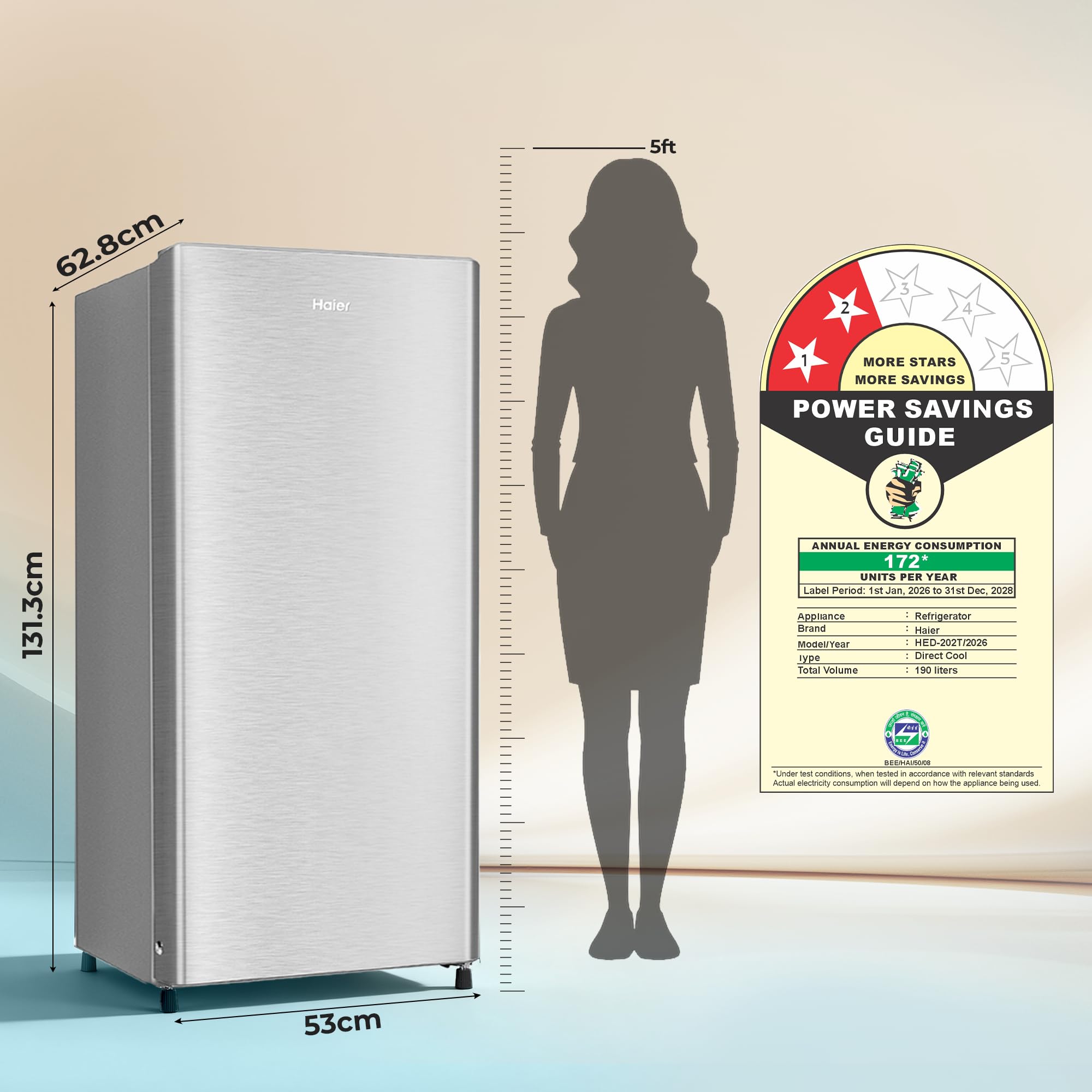 Haier 190 L 2 Star Direct Cool Single Door Refrigerator with Fast Ice Making, Easy Clean Back, Large Vegetable Box (HED-202TMSA-N, Moon Silver, 2026 Model) 6