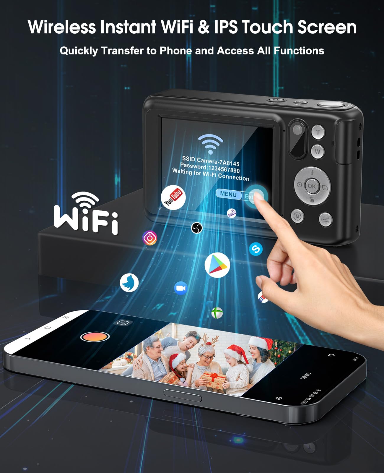 5K Digital Camera for Photography, 64MP Touchscreen WiFi Camera with Autofocus 6X Optical & 16X Digital Zoom, Dual-Lens Vlogging Camera for YouTube Video Anti-Shake, Travel Compact Camera with Flash 3