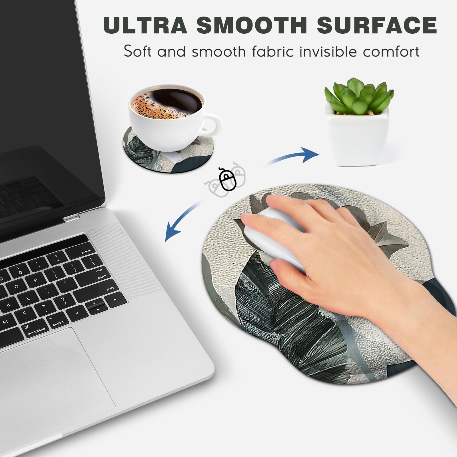 DINKY Ergonomic Mouse Pads, Cute Mouse Pad with Wrist Rest Support Gel, Non-Slip PU Base Mouse Mat with Memory Foam for Home, Office and Gaming, Easy Typing & Pain Relief- Rose 4
