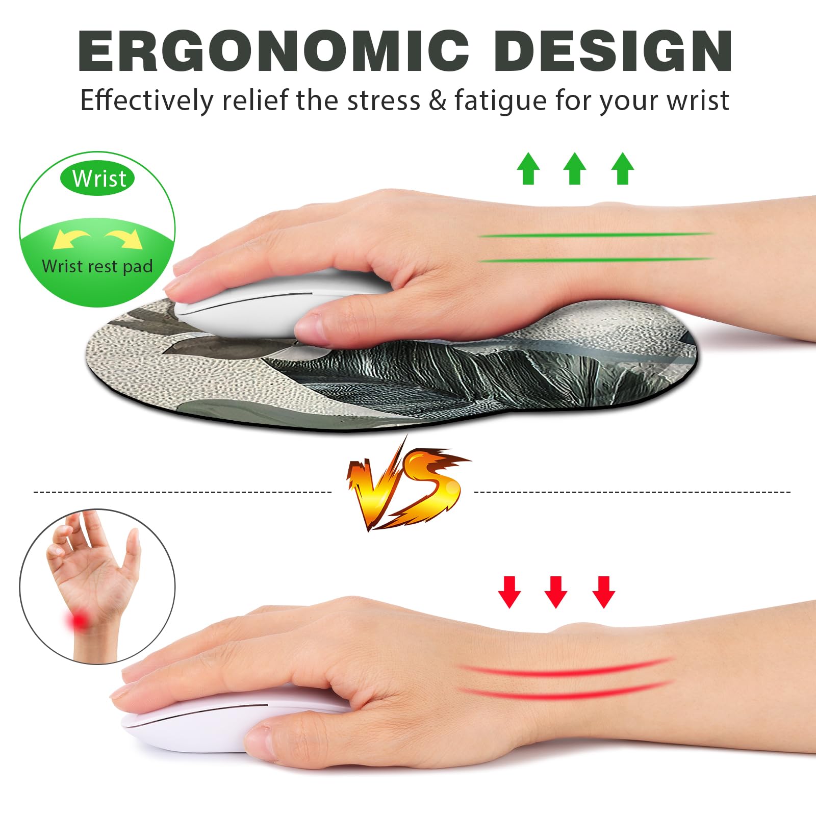 DINKY Ergonomic Mouse Pads, Cute Mouse Pad with Wrist Rest Support Gel, Non-Slip PU Base Mouse Mat with Memory Foam for Home, Office and Gaming, Easy Typing & Pain Relief- Rose 2