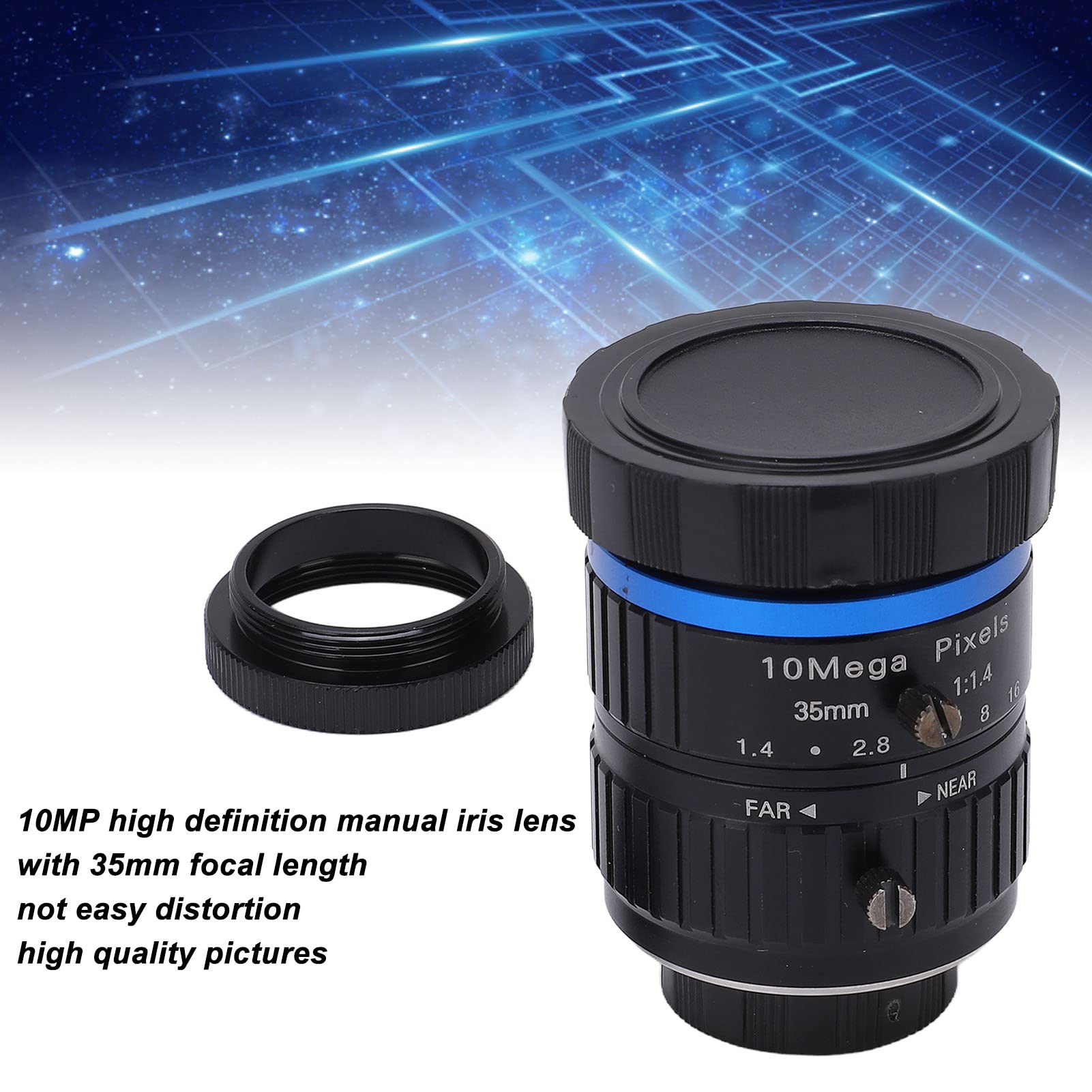 10MP C Mount Lens, 35mm Length, Manual Iris Lens, Not Easy Distortion, Pictures for Industrial Camera, Manual Focus and Adjustable Aperture, Easy Installation 2