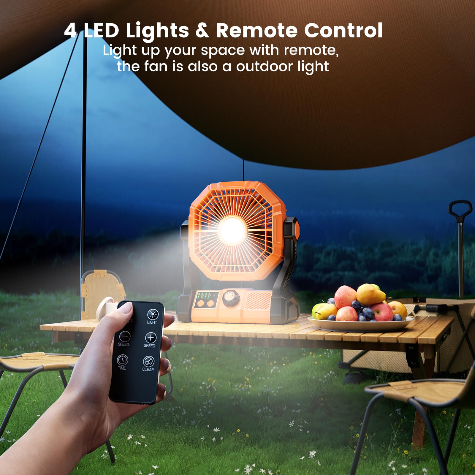 BINUYASHA Camping Fan With 8 Speeds, 10000mAh Battery Operated Fan With LED Lantern, Outdoor Portable Fans For Camping With Remote, Timing, Hook 6