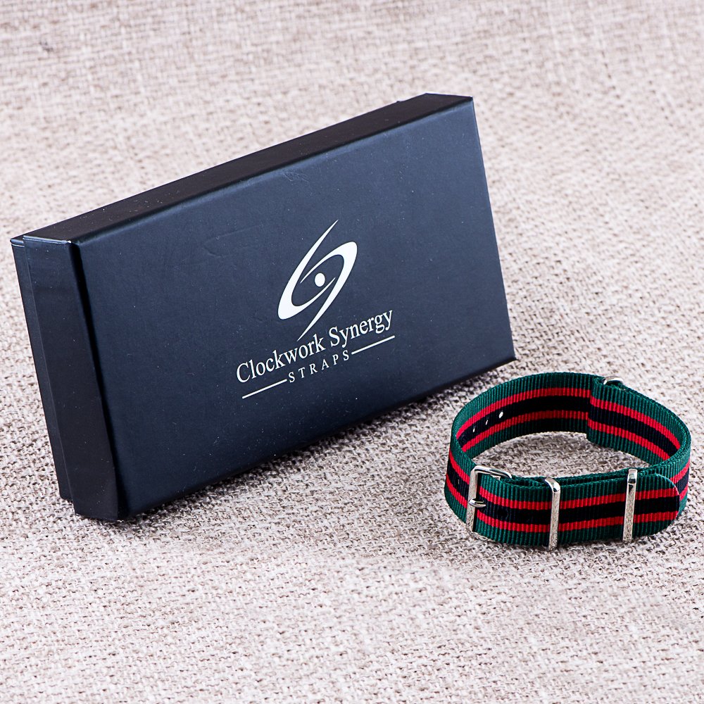 Clockwork Synergy® Classic Nylon Ballistic watch straps bands (20mm, Green/Red/Black) 2