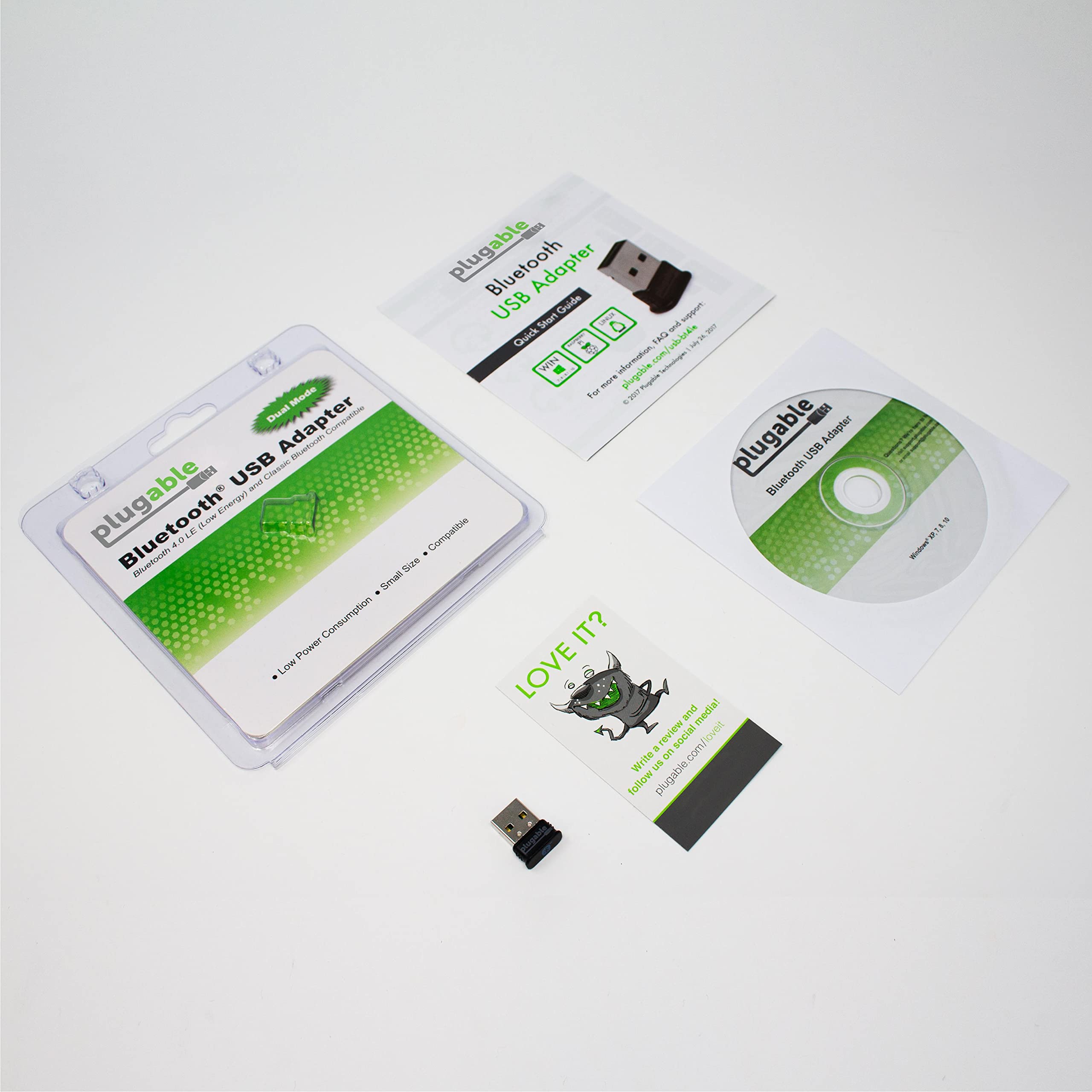 Plugable USB Bluetooth 4.0 Low Energy Micro Adapter (Compatible with Windows 11, 10, 8.x, 7, Classic Bluetooth, Gamepad, and Stereo Headset Compatible) 5