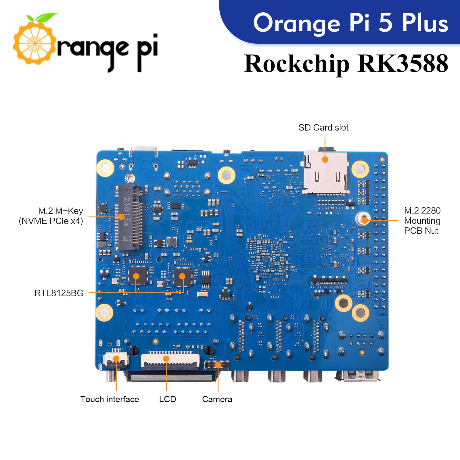 Orange Pi 5 Plus 8GB RK3588 8 Core 64 Bit Single Board Computer, 2.4GHz Frequency 8K Video Decoding Open Source Development Board Run Orange Pi OS, Android, Debian, Ubuntu 4