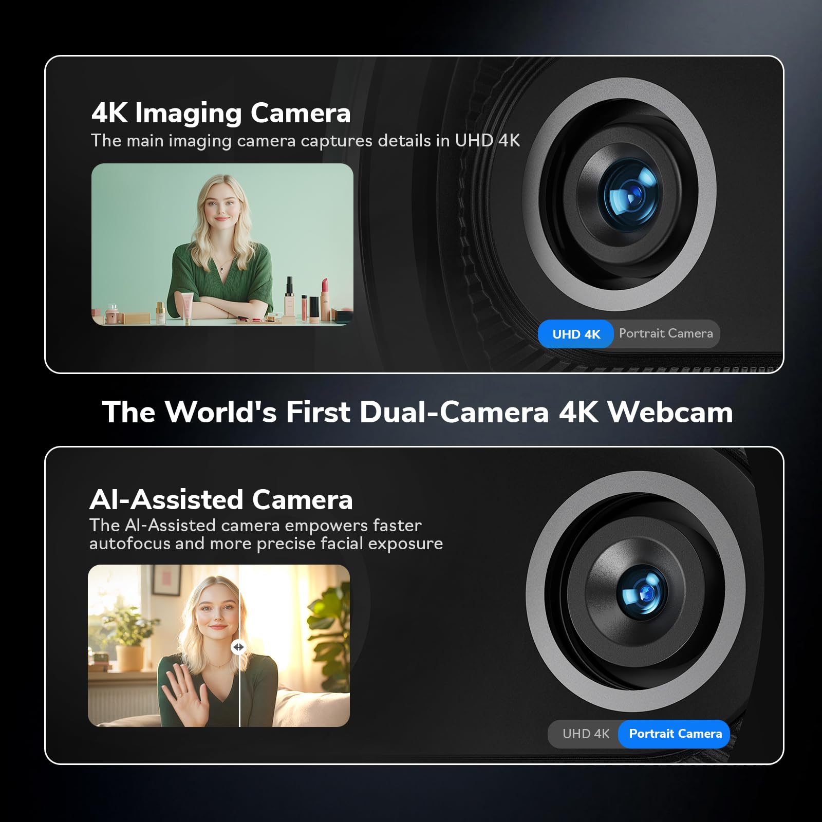 EMEET Piko 4K Webcam for Streaming, World’s 1st Dual-Camera AI-Powered 4K Camera w/AI Autofocus, 3 Mics Array&3 Sound Modes, USB Webcam with Clip, Great for Streaming, Desk Setup 3