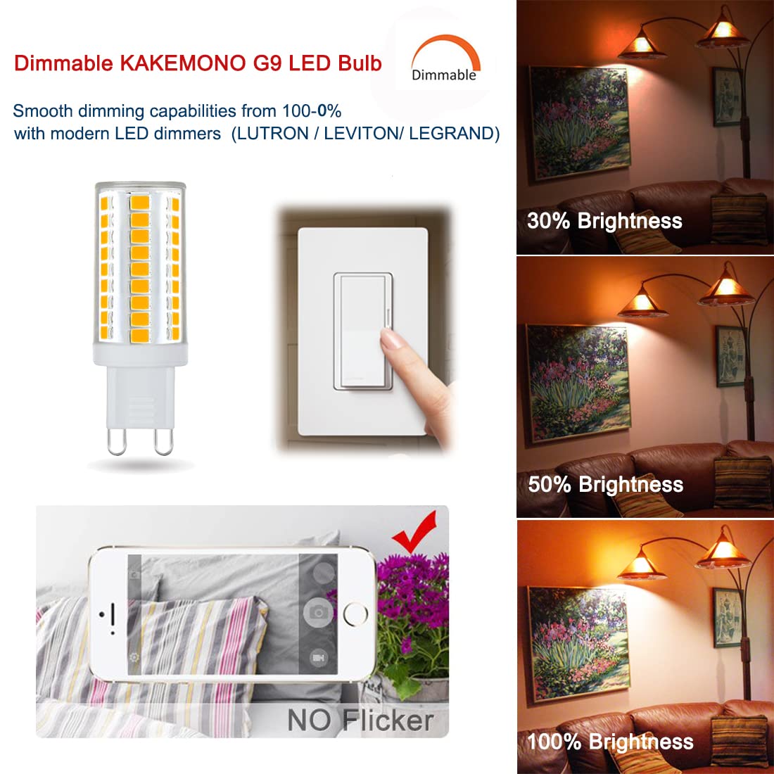 KAKEMONO G9 Led Bulbs Dimmable 6W, 50W Halogen Equivalent, 2700K Soft Warm White, T4 Bi-pin Led Bulbs for Chandelier Pendant Wall Lighting, Pack of 5 4