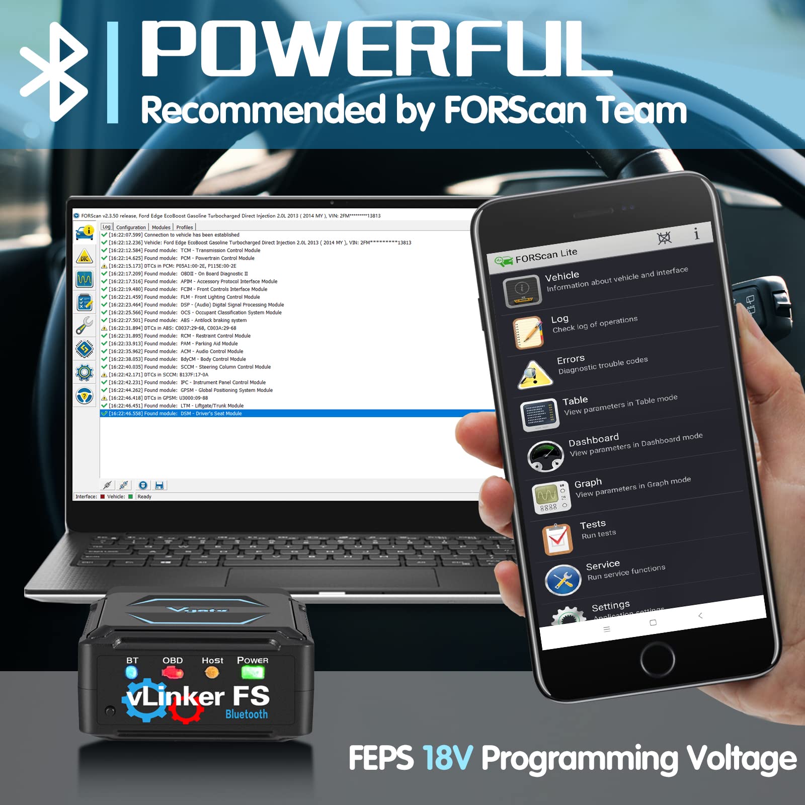 Vgate vLinker FS Bluetooth OBD2 Diagnostic Scan Tool, OBDII Car Code Reader for iOS, Android & Windows 4