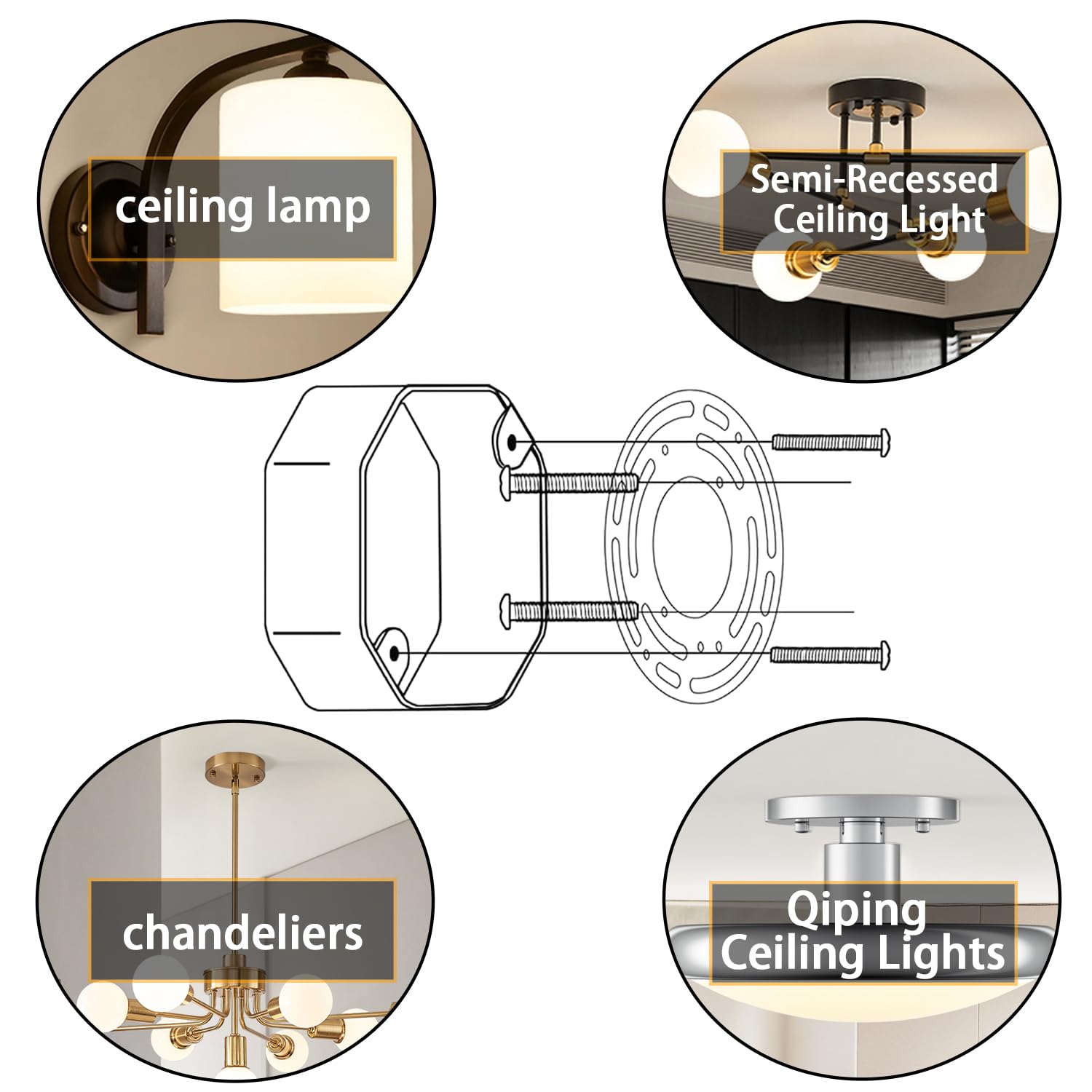 close-to-ceiling-light-fixtures ， Round ,Suitable for: chandeliers，pendant lamps ,ceiling lamps,2-piece Round 4 inches 6