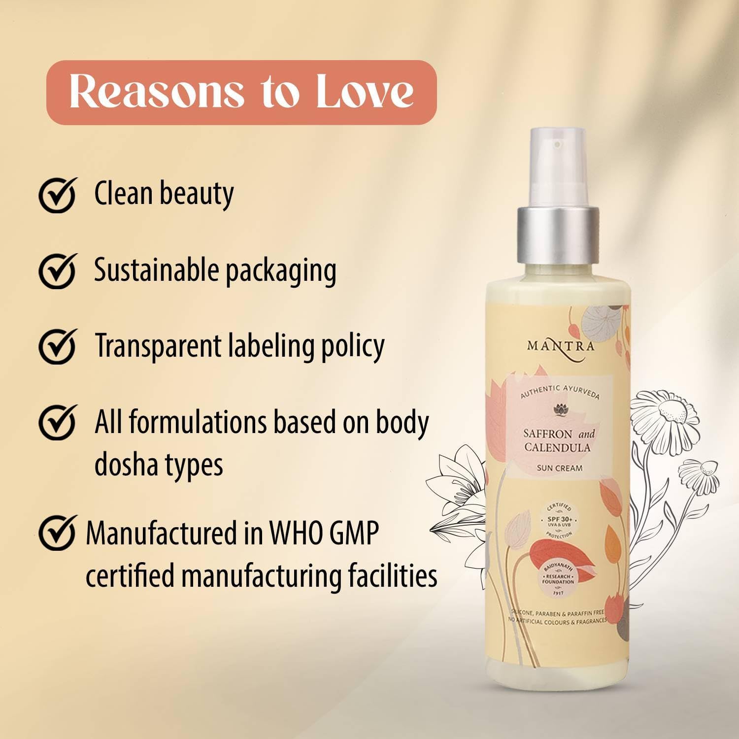 Mantra Herbal Pollution Protect SPF 30+ UVA & UVB Sunscreen Gel 100 ml with Saffron And Calendula Sun Cream | Blue Light Protection & Oil free | Moisture boost formula | Water resistant | All Skin types 4