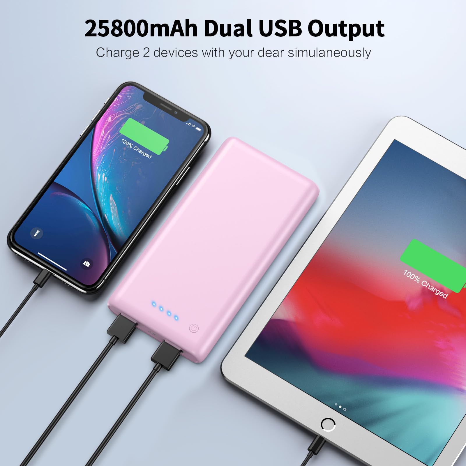 Portable Charger Power Bank 25,800mAh,Ultra-High Capacity Fast Phone Charging with Intelligent Smart IC,2 USB Port External Cell Phone Battery Pack Compatible with iPhone 17 16 15,Samsung,Android-Pink 3