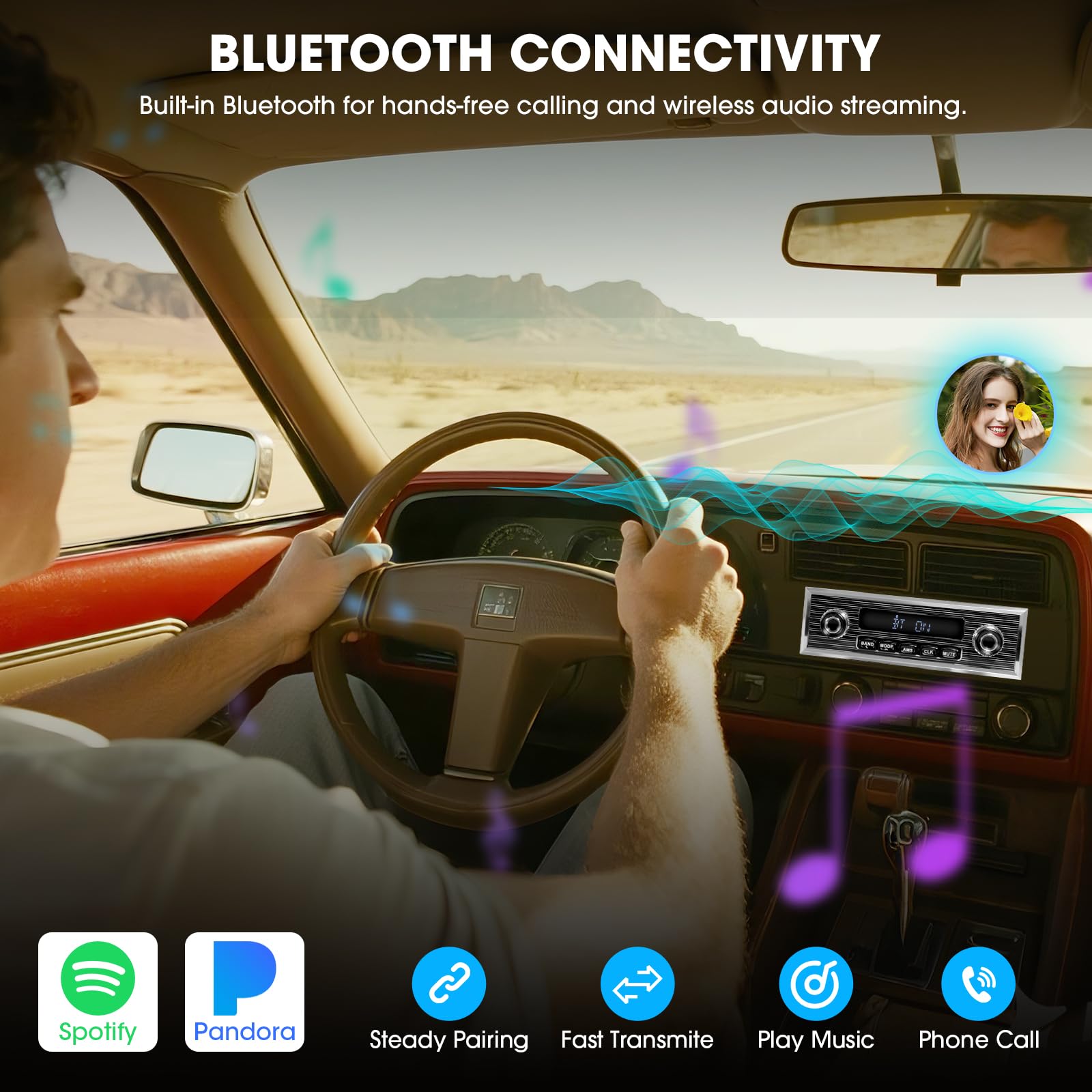 Bluetooth Retro Radio for Classic Vehicles: Single Din Vintage Car Stereo 2