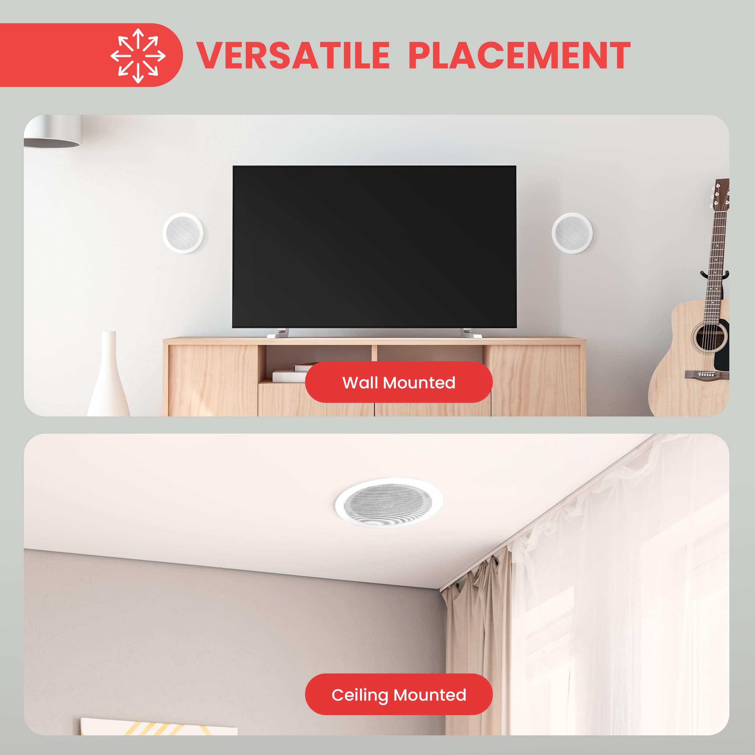Pyle Pair 5.25” Flush Mount in-Wall in-Ceiling 2-Way Home Speaker System Spring Loaded Quick Connections Dual Polypropylene Cone Polymer Tweeter Stereo Sound 150 Watts (PDIC1651RD) White 2