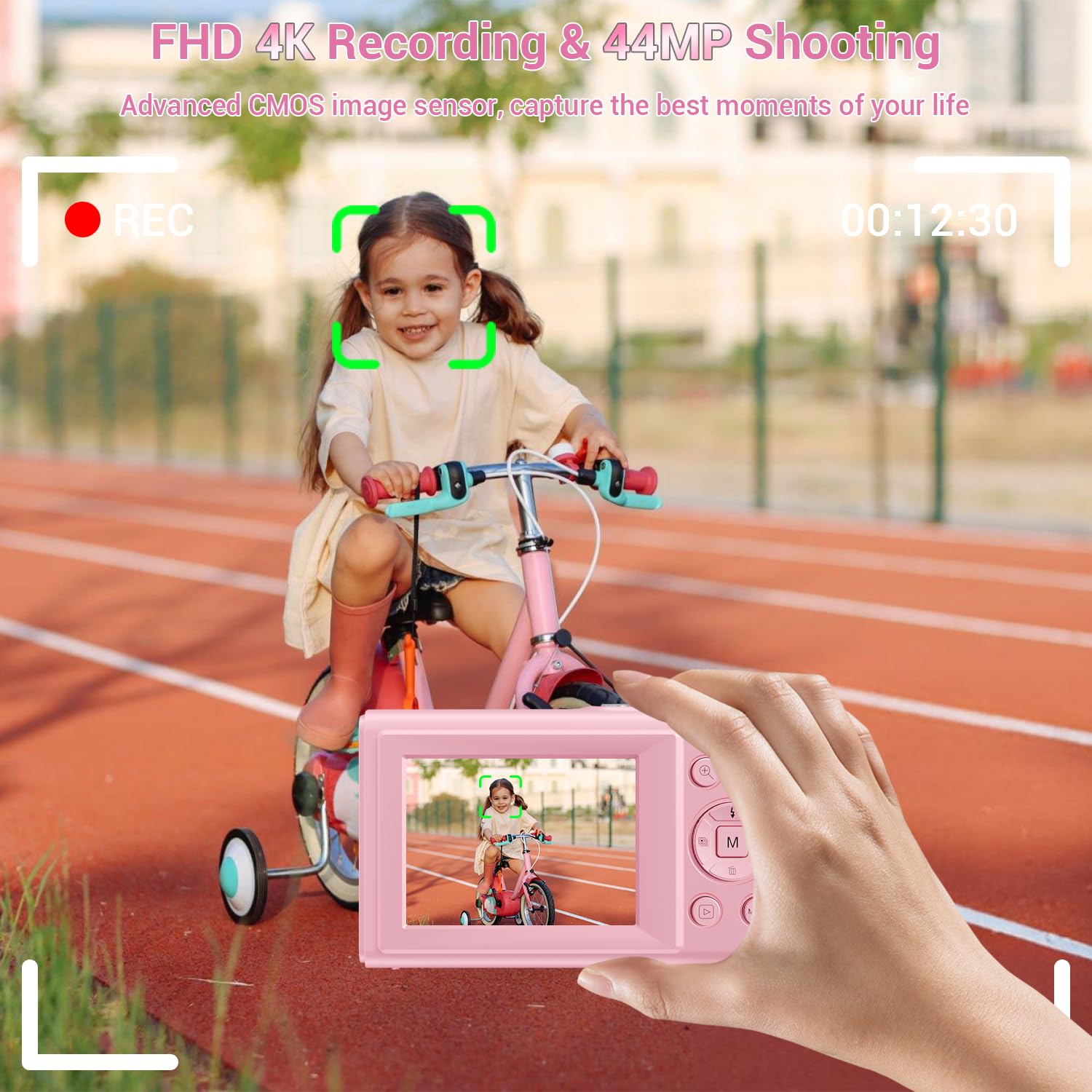 Digital Camera, 4K 44MP Autofocus Point and Shoot Camera with 16X Zoom 2.4" LCD Portable Compact Camera for Kids Teens Boys Girls Adults 3