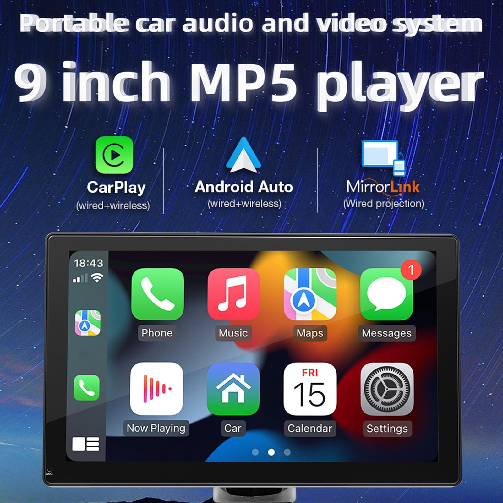 9 Inch Car MP5 Player Touch Screen Auto Stereo Multimedia Radio with 12 LED Camera, 12-24V Cigarette Lighter, Bluetooth, MirrorLink, Android Auto, Dashboard Installation 5