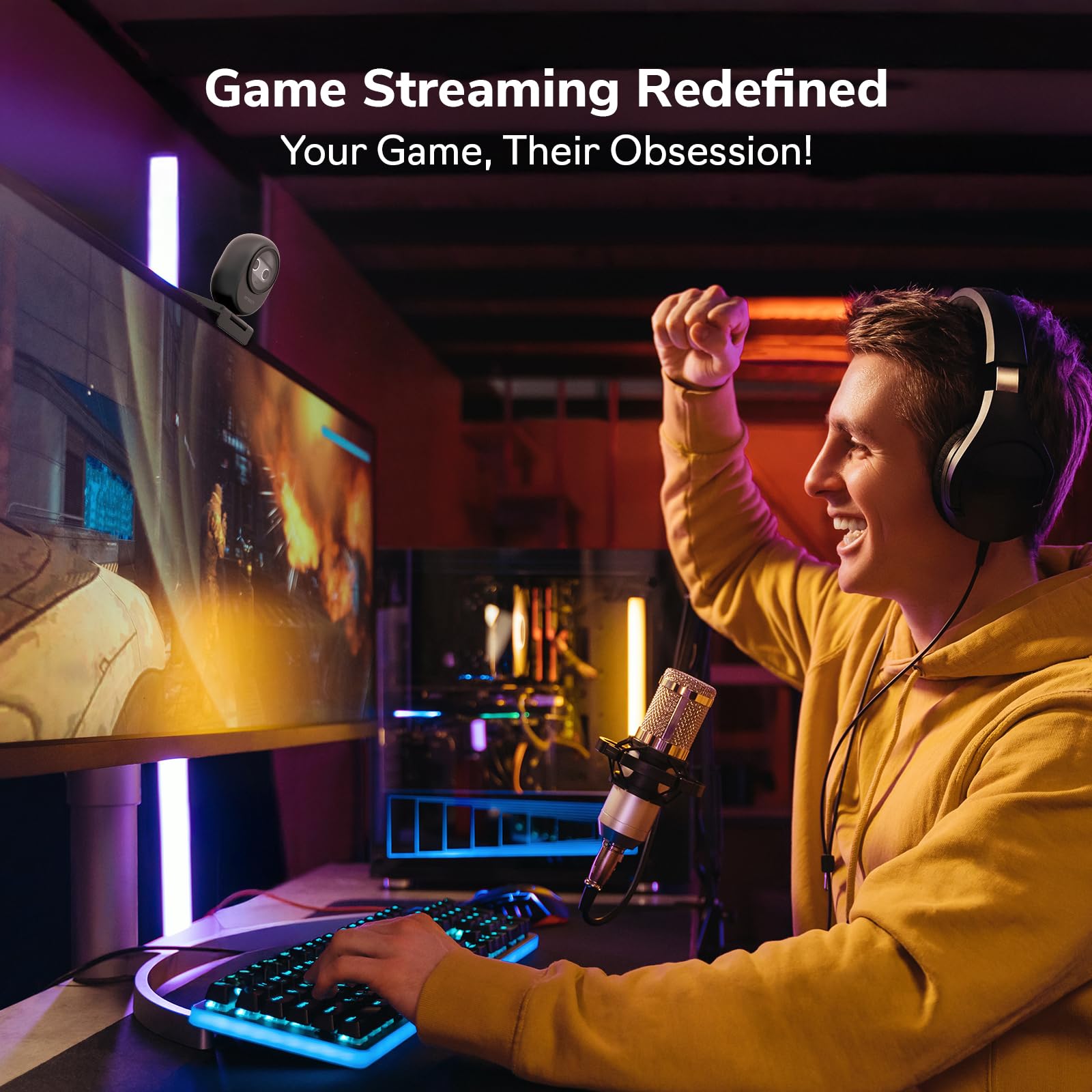 EMEET Piko 4K Webcam for Streaming, World’s 1st Dual-Camera AI-Powered 4K Camera w/AI Autofocus, 3 Mics Array&3 Sound Modes, USB Webcam with Clip, Great for Streaming, Desk Setup 5