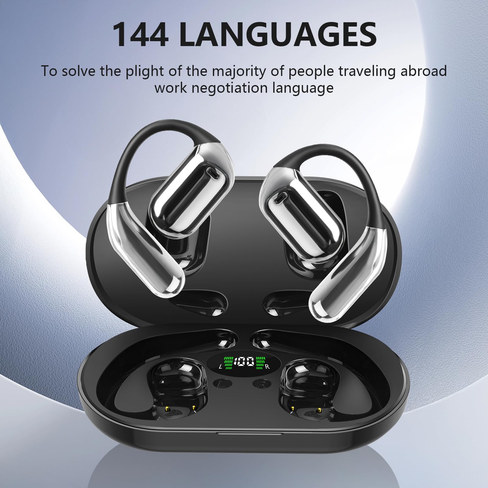AI Translation Earbuds Real Time, 3-in-1 Translator Earbuds144 Languages & Accents, Audifonos Traductores Inglés Español,Open Ear Wireless Bluetooth Headphones with Charging Case fit iOS Android Black 3