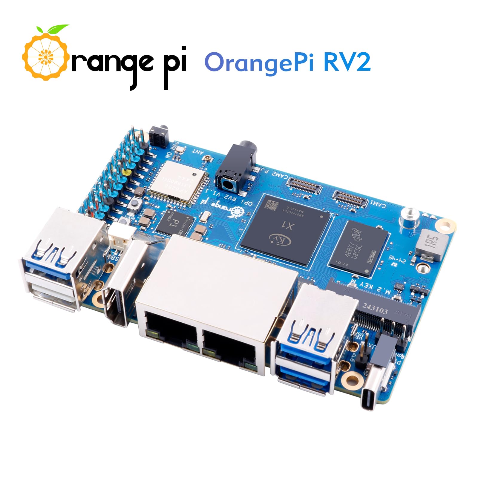 Orange Pi RV2 8GB RAM LPDDR4X RISC V 8 Core 2Tops Al Arithmetic Power Development Board, Wi-Fi 5+BT 5 with BLE Support Single Board Computer Run Ubuntu24.04 (8GB+Supply) 6
