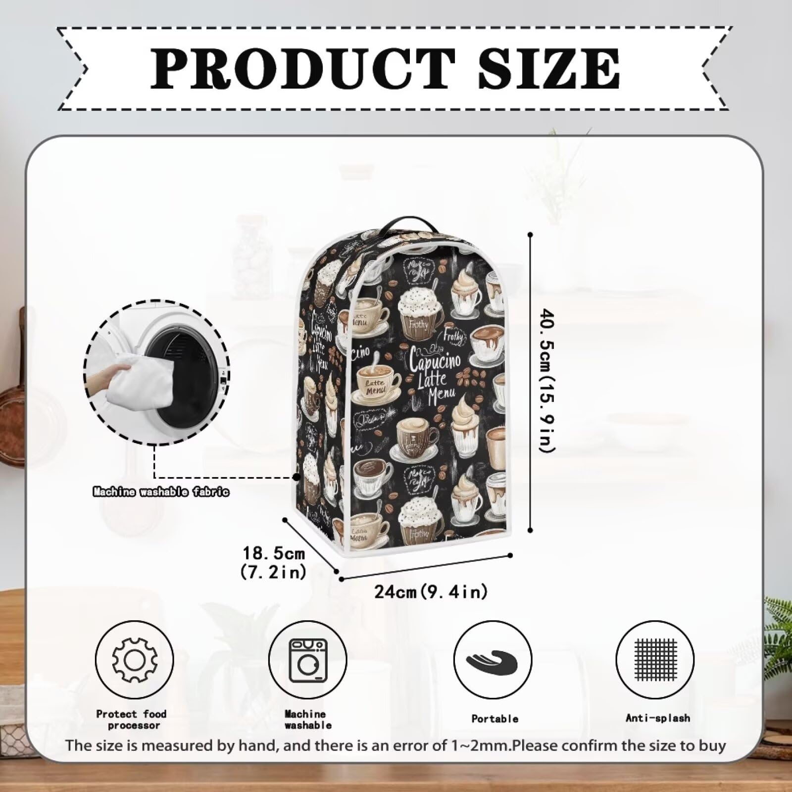 doginthehole Blender Cover with Top Handle Black Coffee Theme Dustproof Coffee & Juicer Maker Food Processor Protector Cover Small Kitchen Appliance Dust Cover for Kitchen Decor 6
