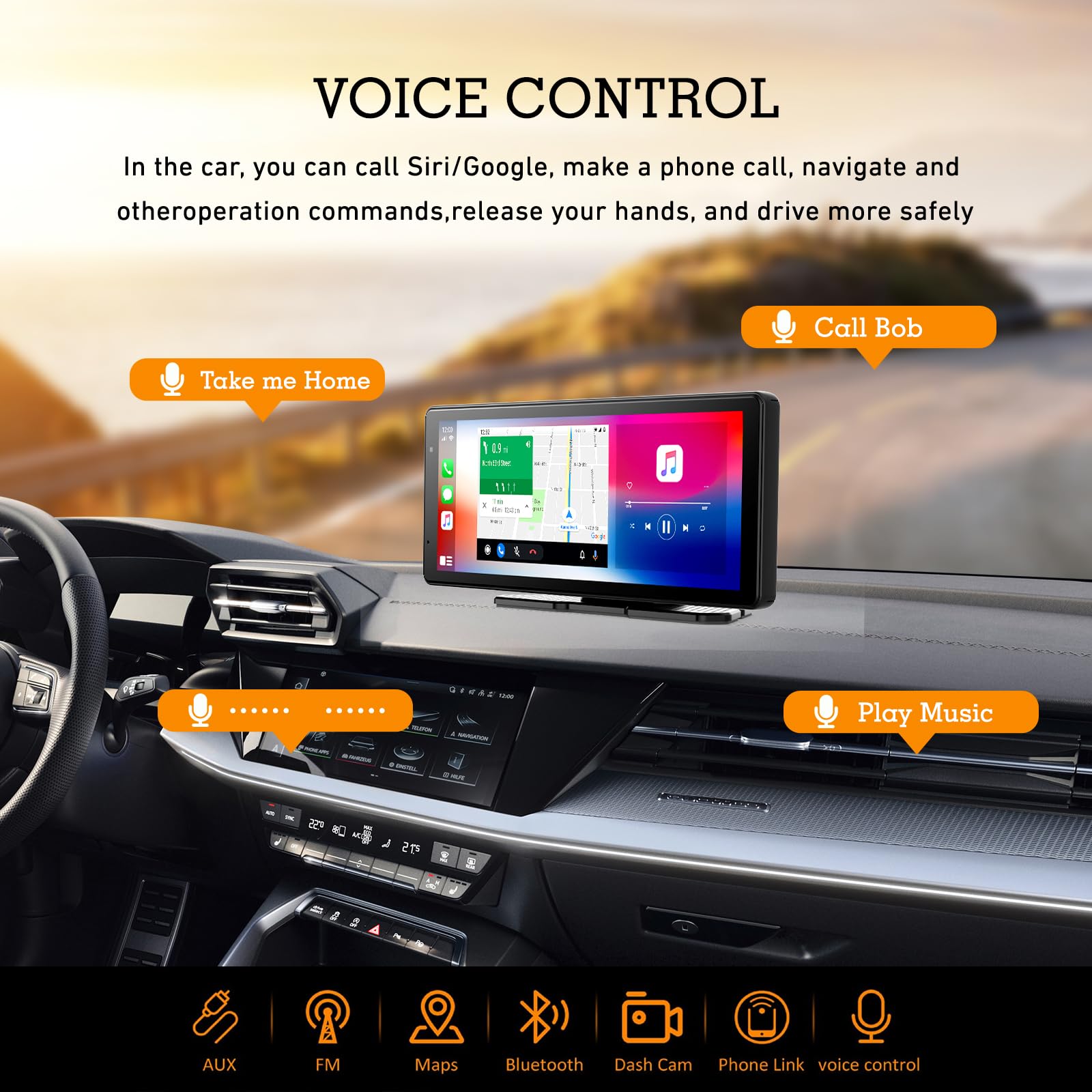 EVERSECU Carplay & Android Auto with Dash Cam - 8.1" HD IPS Touch Car Play Screen for Car, 4K Front & 1080P Rear Camera, Loop Recording, Bluetooth Audio, Mirror Link, GPS 6