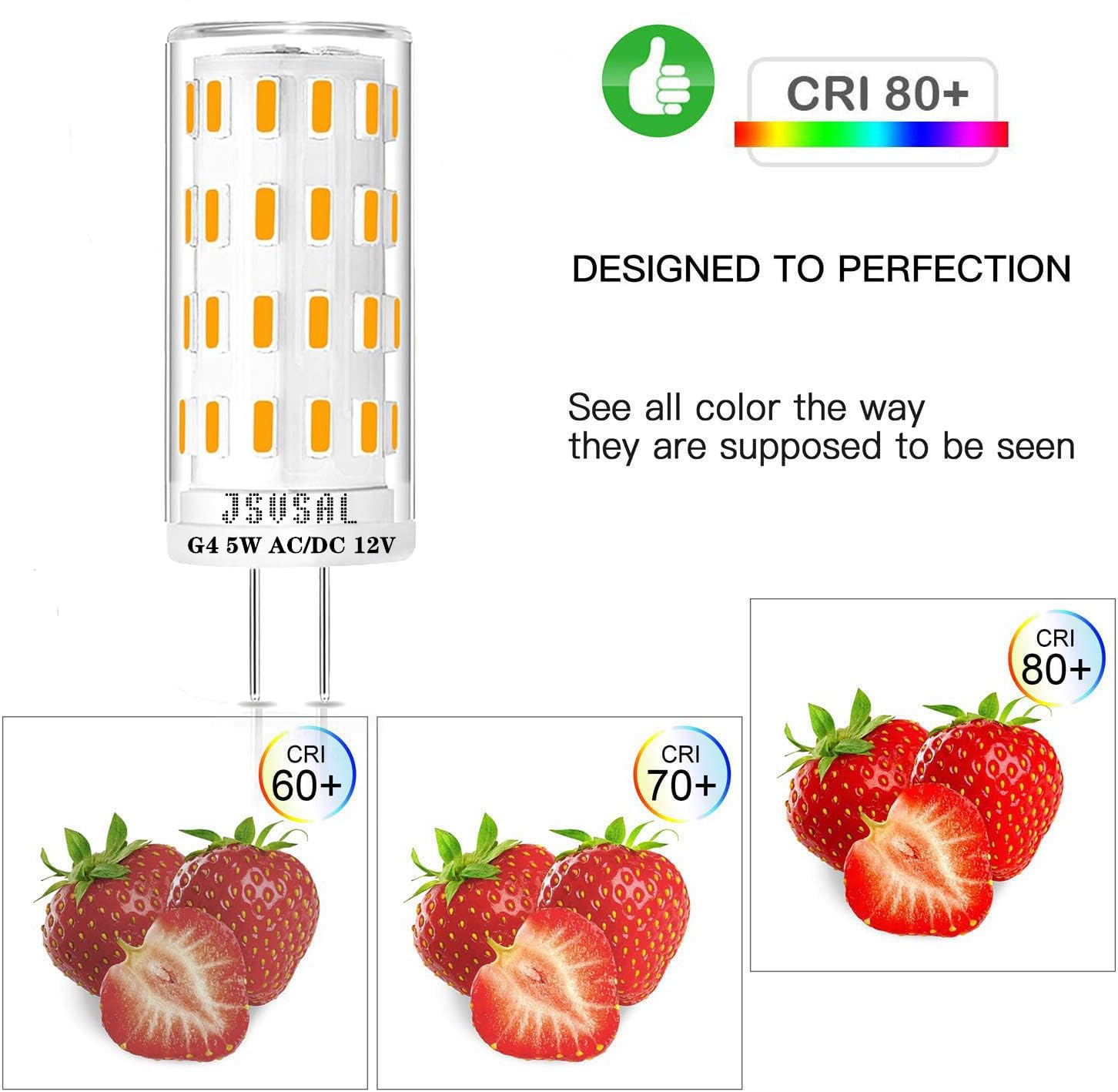 JSVSAL G4 LED Bulb Non Dimmable, 5W Soft White 3000K,Bi-pin T3 JC Type 12V AC/DC,T3 Halogen Bulb Equivalent for Landscape Lighting Deck Stair Step Path Paver Lights,Home Lighting,6-Pack 6