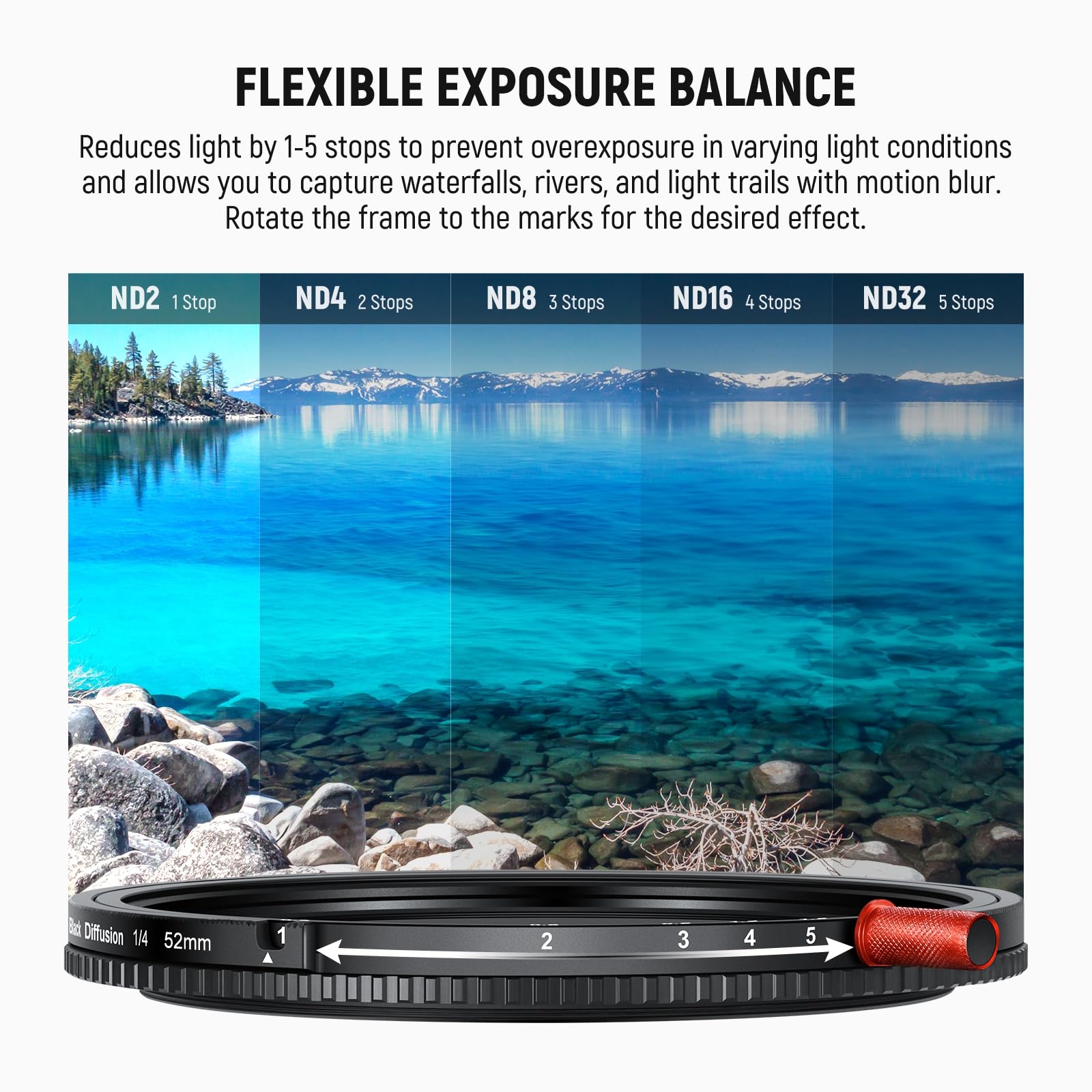 NEEWER 52mm 3 in 1 Variable ND + CPL + Black Diffusion 1/4 Lens Filter 5