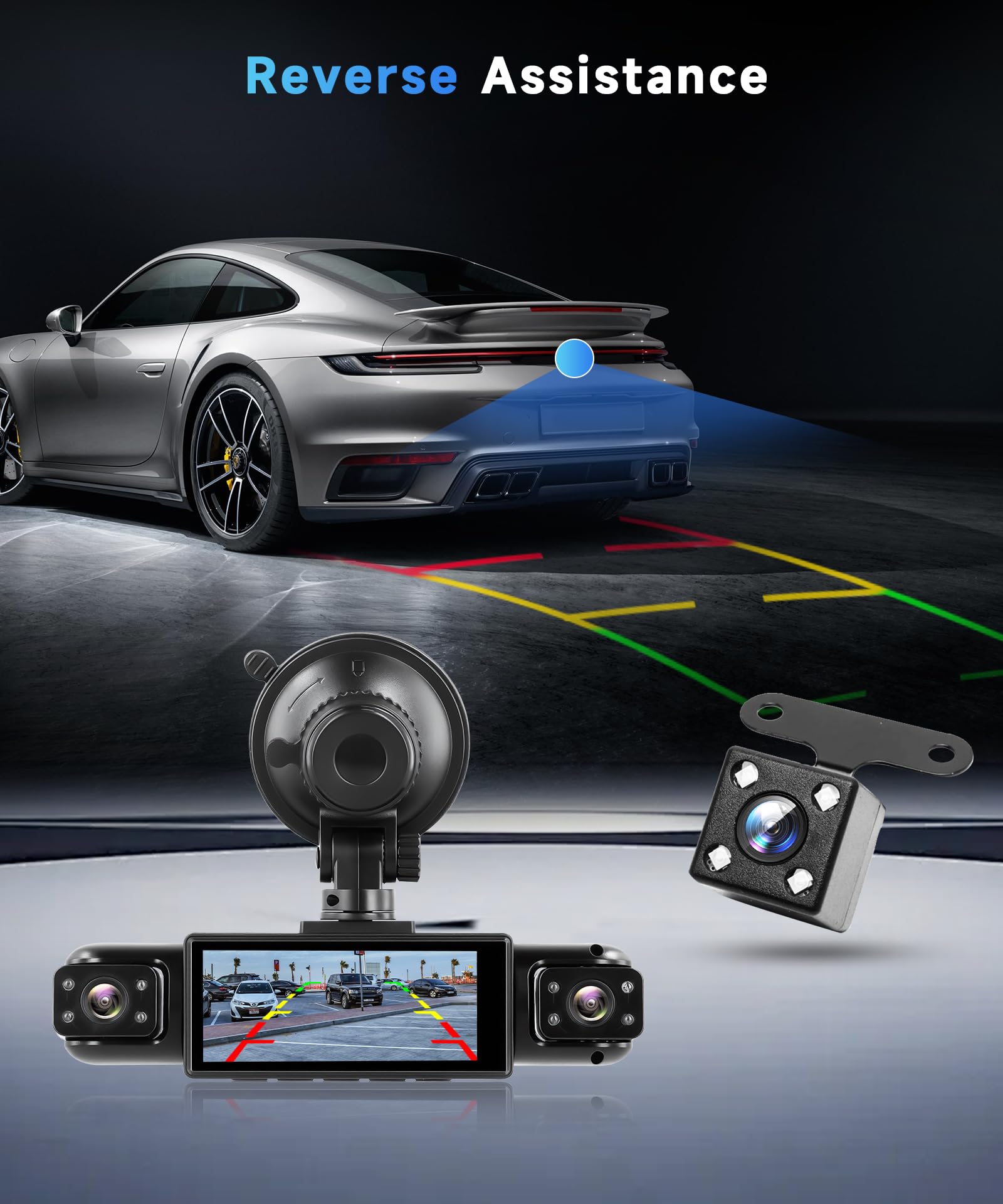 Orderich 4 Channel 360° Dash Cam Front and Rear Inside Left Right, 3.16 Inch FHD 1080P IPS Dashcam Supports Night Vision, Loop Recording, 24/7 Recording Parking Mode Monitor, Reverse View 6