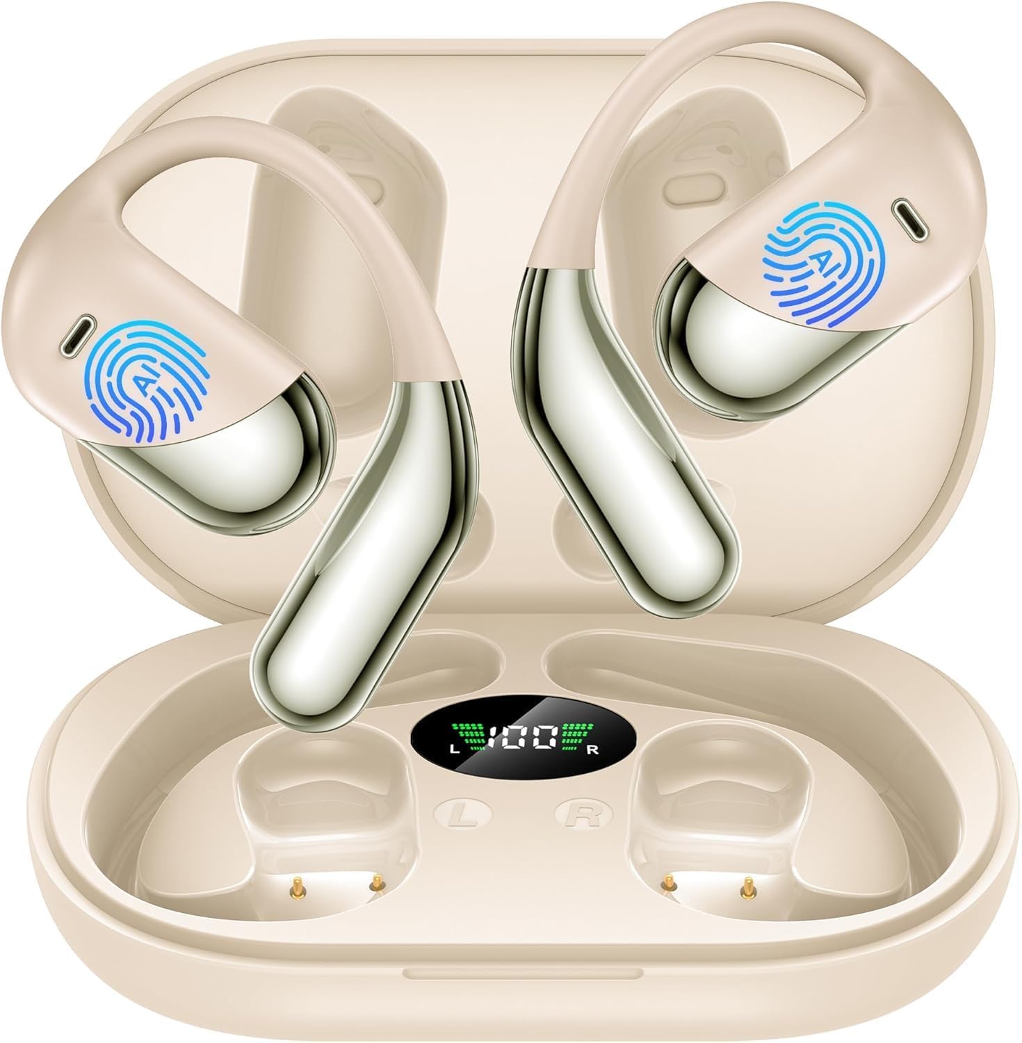 AI Translation Earbuds Real Time, 3-in-1 Translator Earbuds 144 Languages & Accents, Audifonos Traductores Inglés Español,Open Ear Wireless Headphones with Charging Case fit iOS & Android Khaki 1
