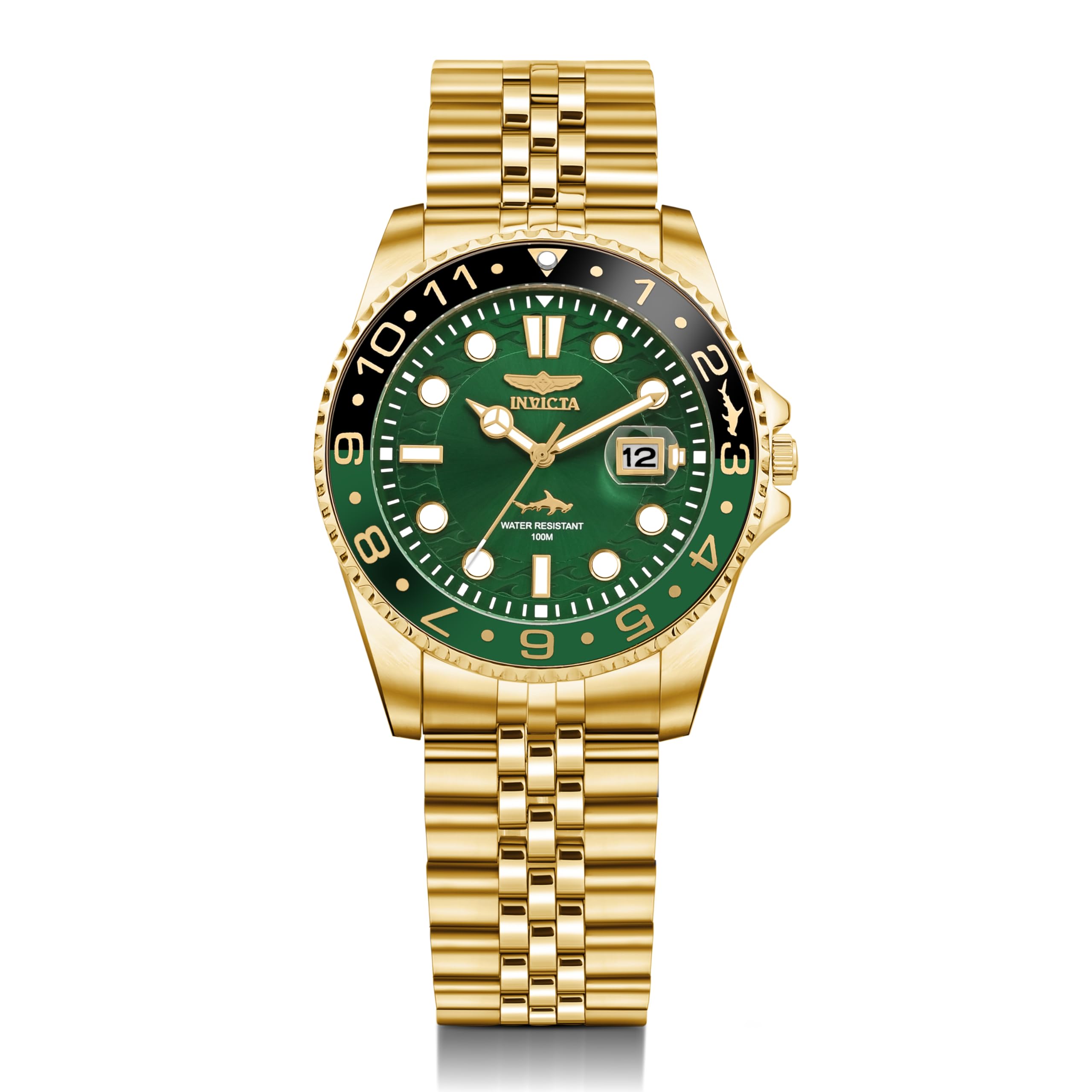 Invicta Pro Diver Men 43mm Stainless Steel Gold Green dial PC32 Quartz 1