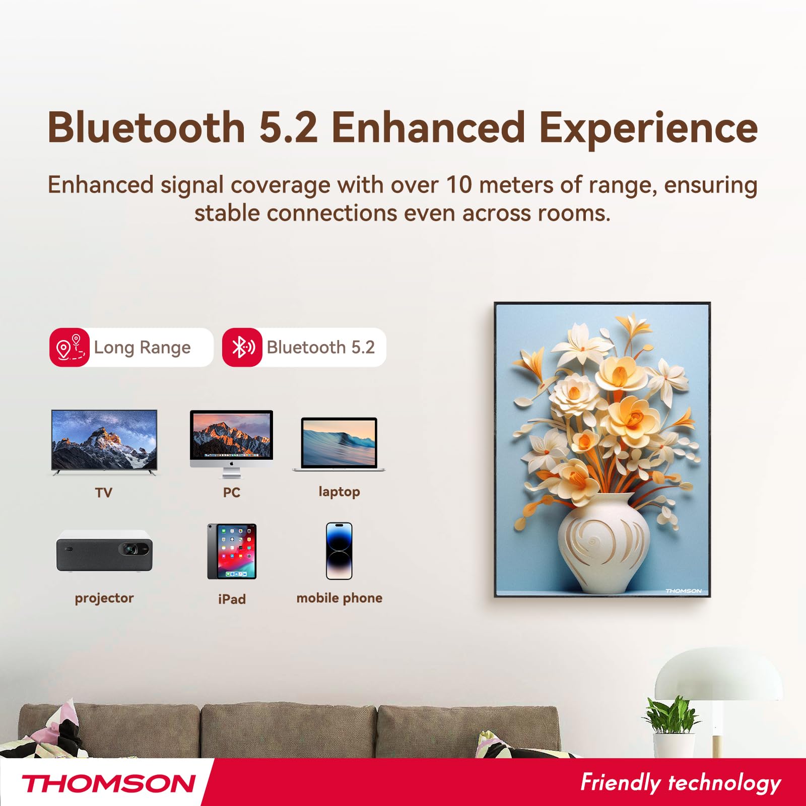 THOMSON Wireless Bluetooth Speakers with Remote Control,Art Painting Decoration Speakers Wall Mounted,Built-in Battery, Suitable for Bedroom, Office, Living Room, Hotel, Restaurant 3