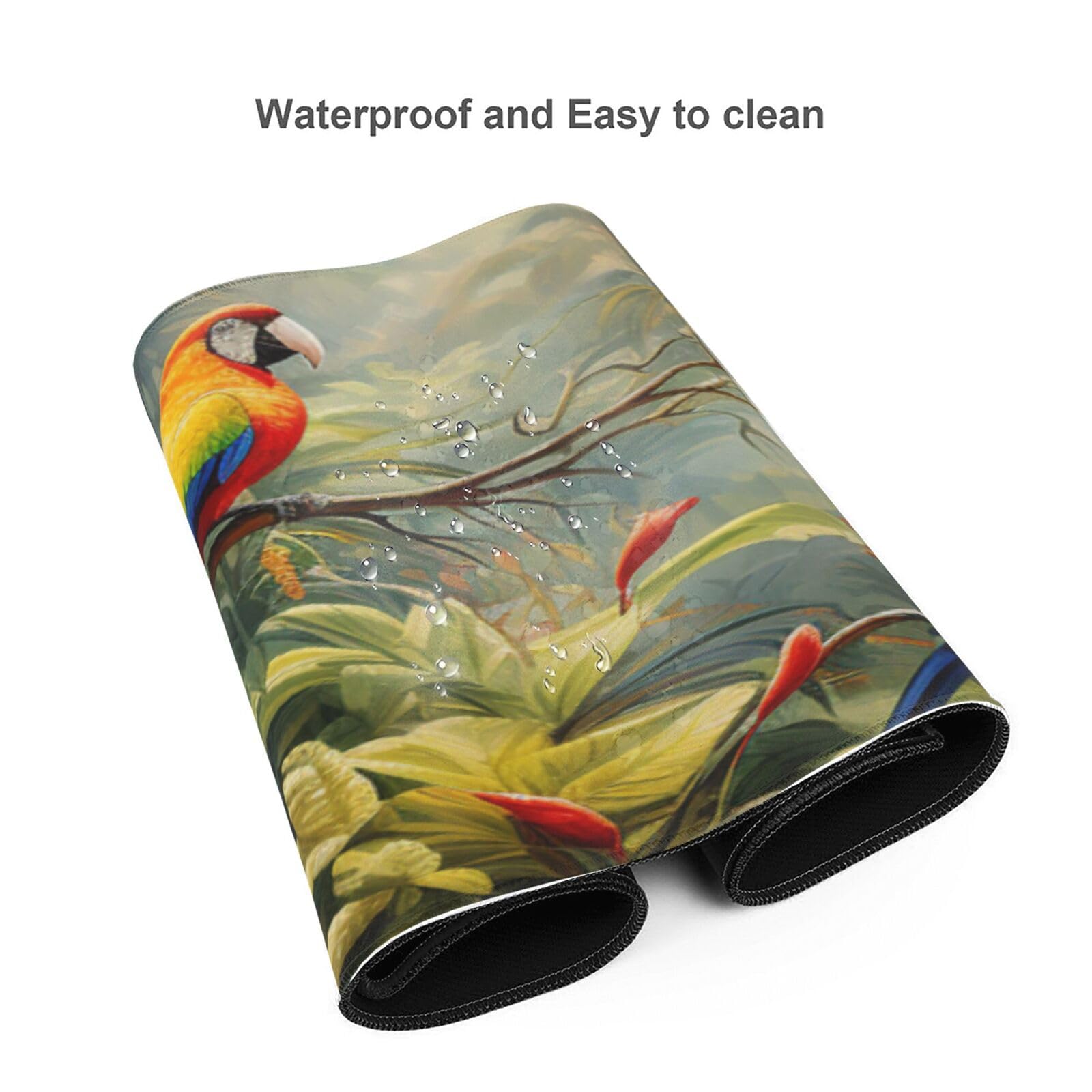 Famame Laptop Mouse Pad Parrots on Tropical Plants Desk Mat with Stitched Edges 31.5X 11.8 inch Non-Slip Large Keyboard Rubber Writing Table Mat for Office Home 6