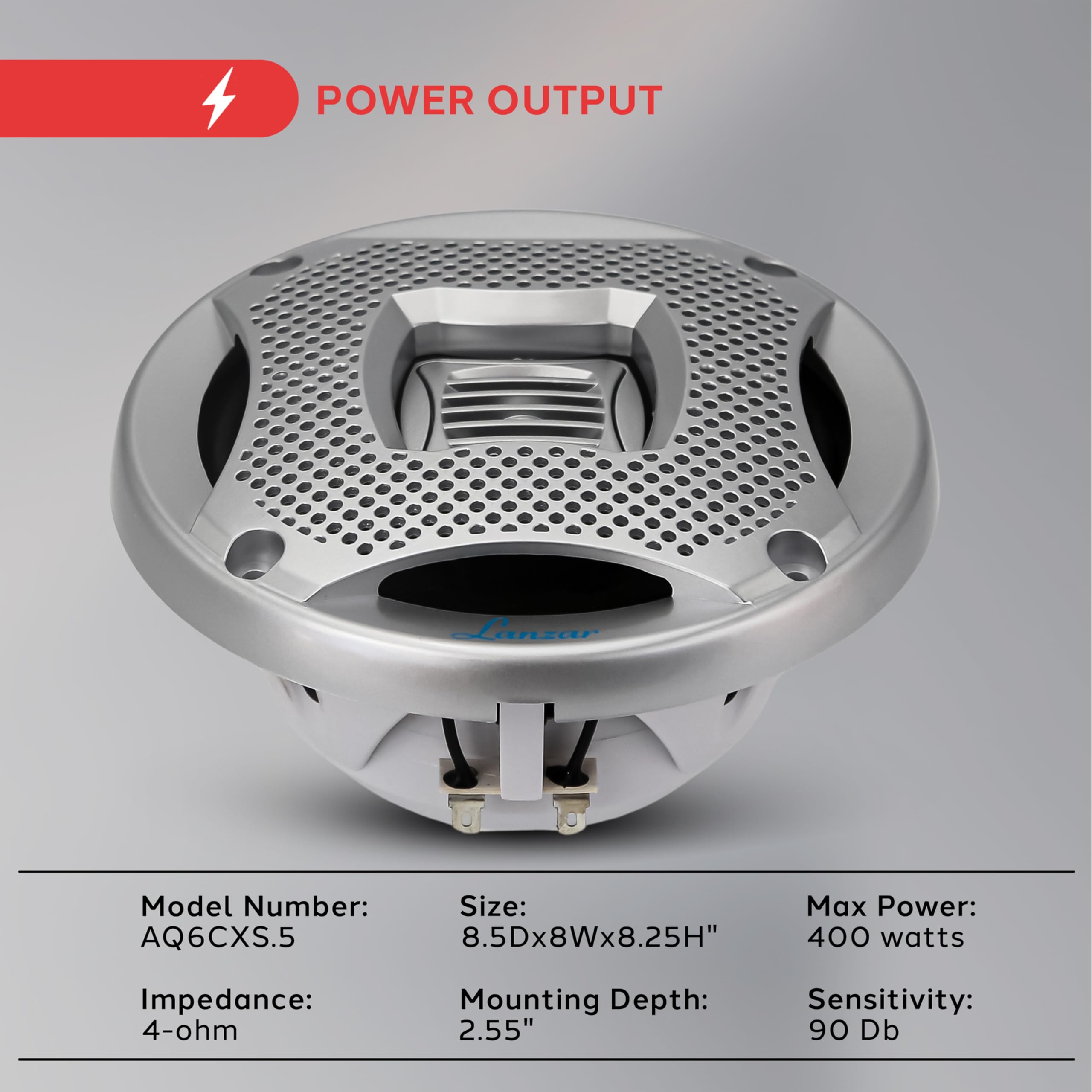 Lanzar 6.5 Inch Marine Speakers - 2-Way 400W Water-Resistant Stereo Sound System, UV-Coated Resin Treatment, Grilles for Indoor and Outdoor Use, Ideal for Boats, Pool, or Marine Craft (Set of 2) 5