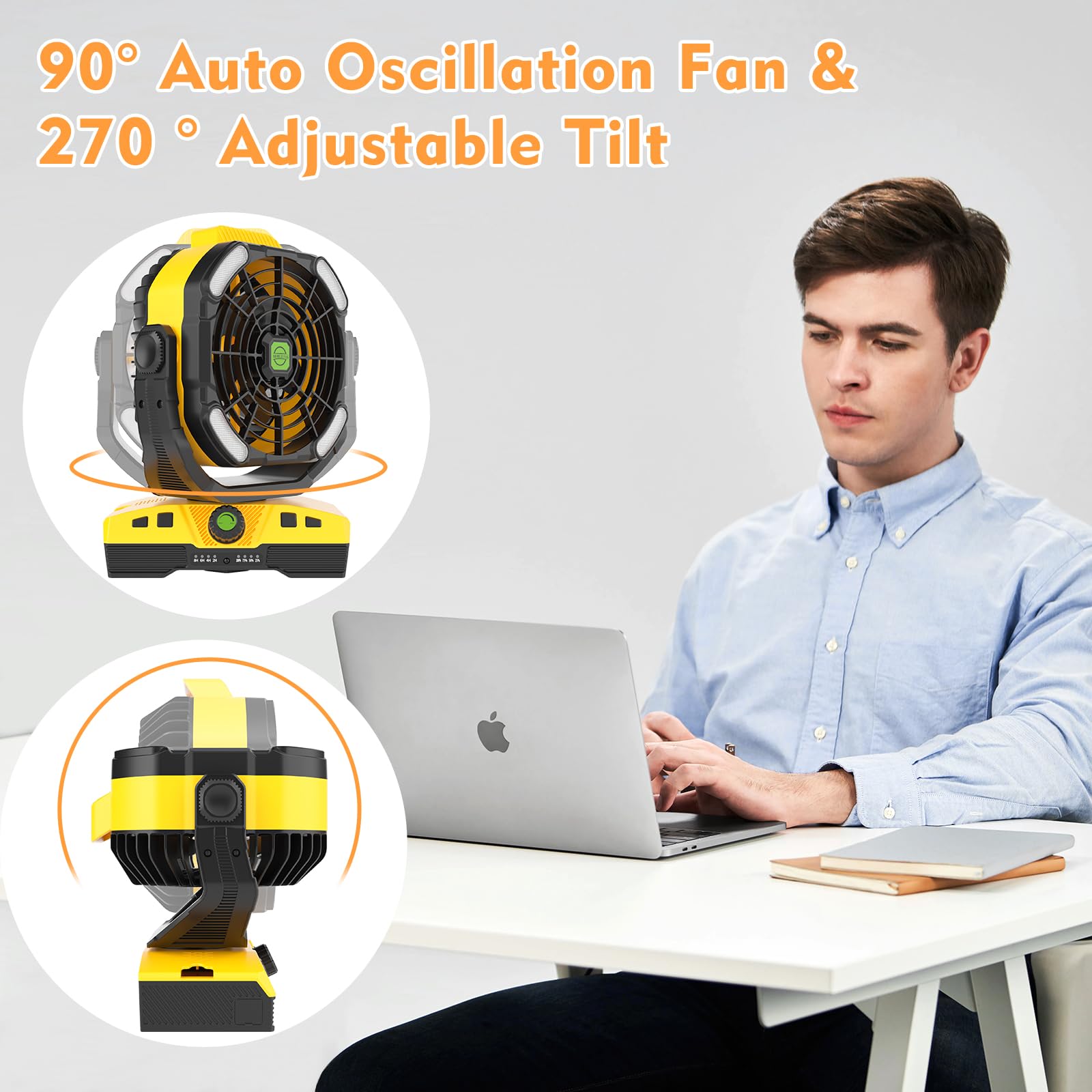 RUNTOP 20000mAh Oscillation Camping Fan, Remote Control Rechargeable Battery Operated Outdoor Tent Fan w/Hanging Hook, Portable Personal USB Desk Fan for Camping, Jobsite Tent Travel Beach Bedroom 5