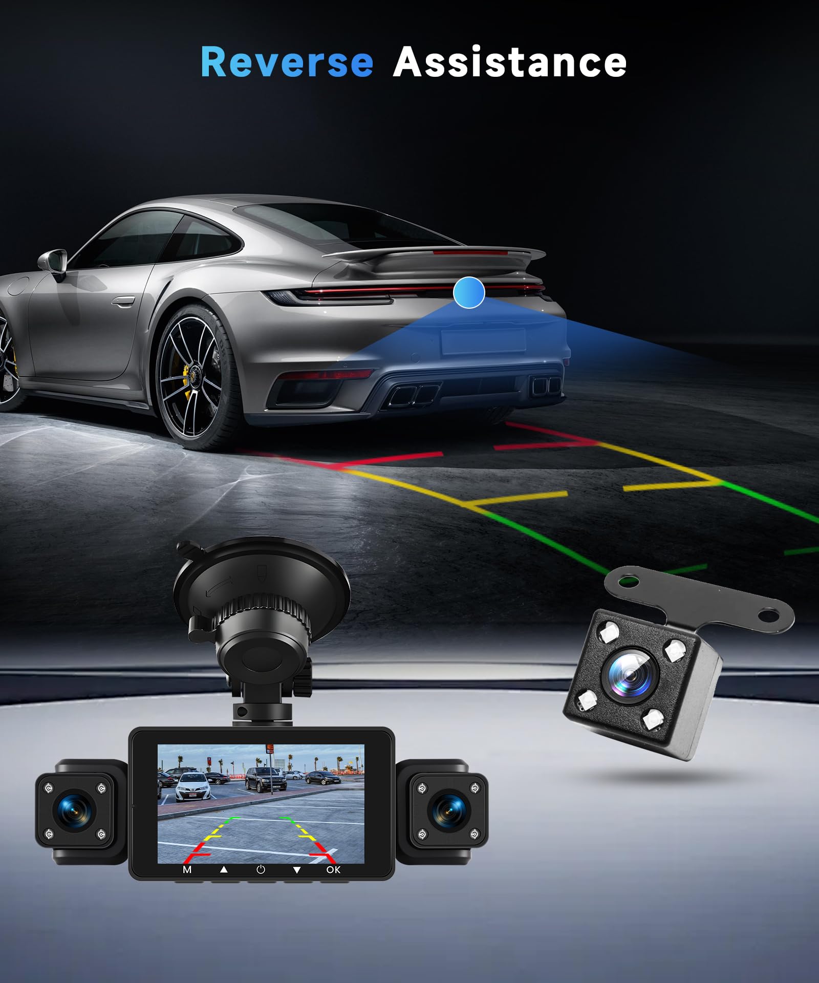 Orderich 4 Channel 360° Dash Camera Front and Rear Inside Left Right, 3 Inch Dash Cam Support WiFi, Built-in Night Vision Sensitive Motion Detection 24/7 Recording Parking Mode Monitor Reversing Help 6